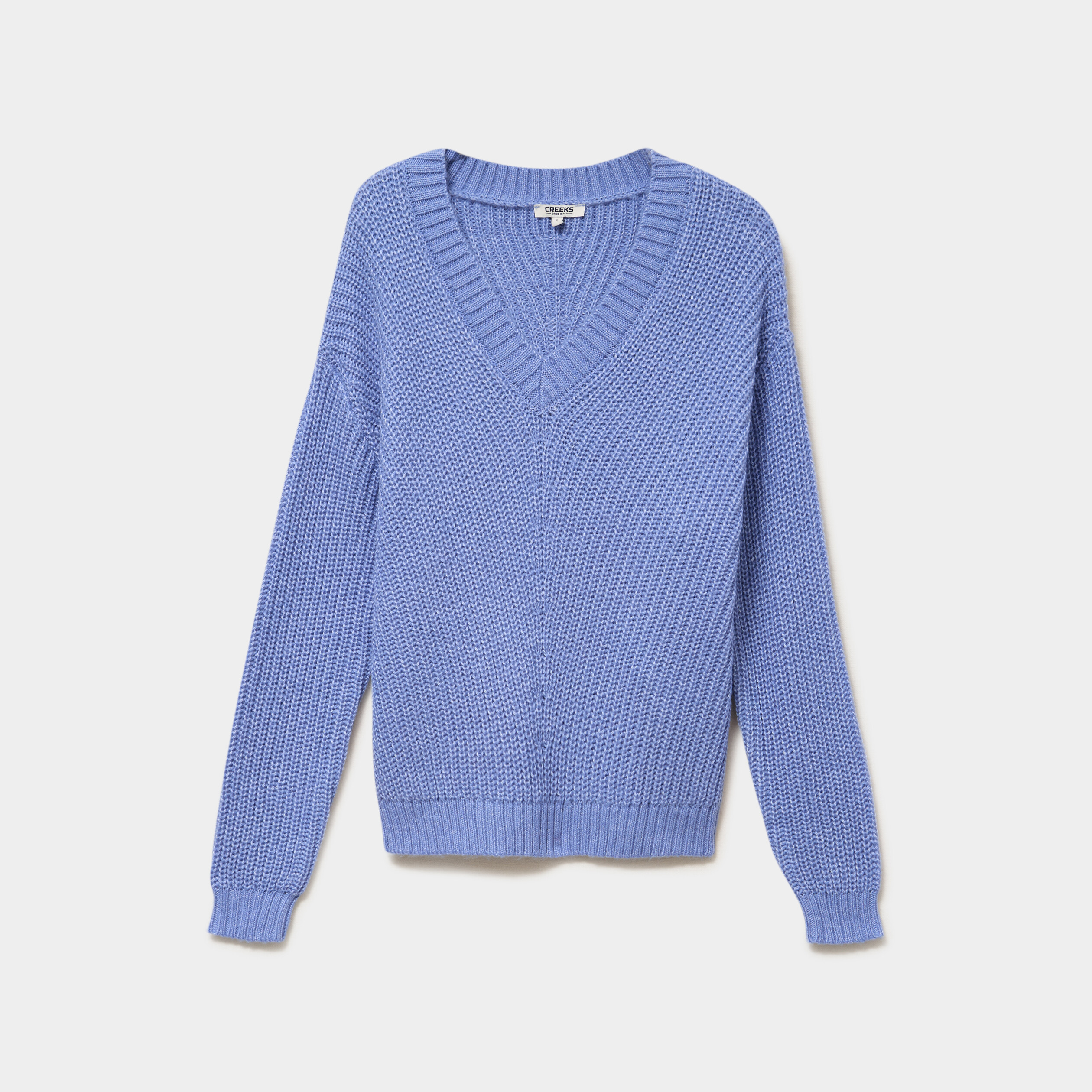 Pull col en V bleu ciel femme