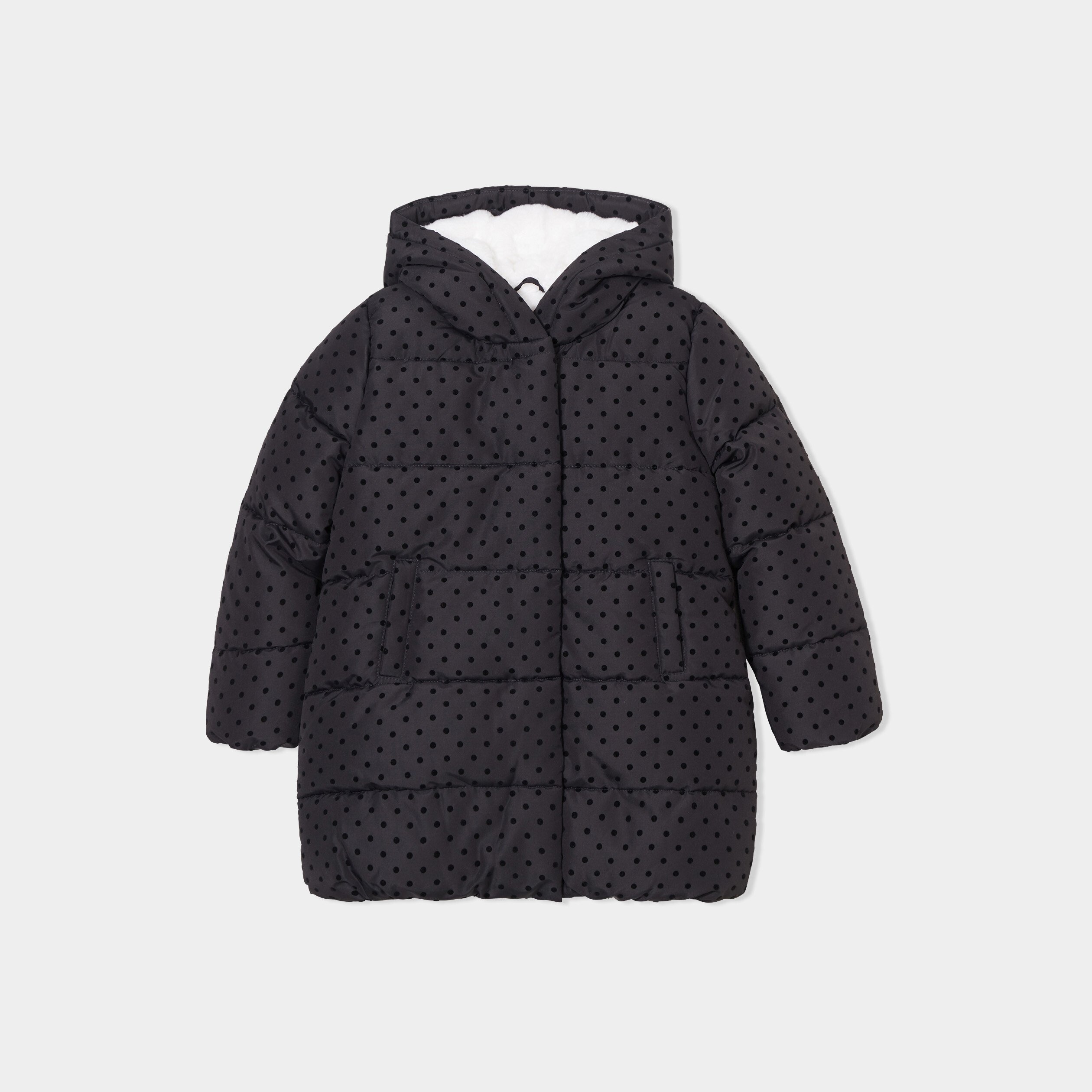 Doudoune fourrée mi-longue à capuche gris foncé fille La Halle