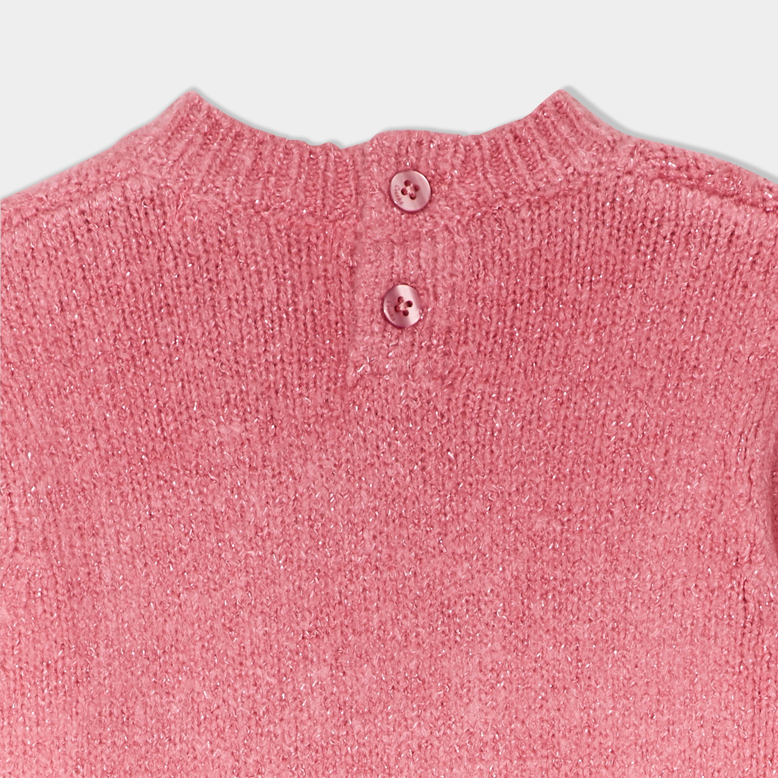 robe pull torsades fils metallises vieux rose bebef Robe pull torsades fils métallisés vieux rose bébé fille