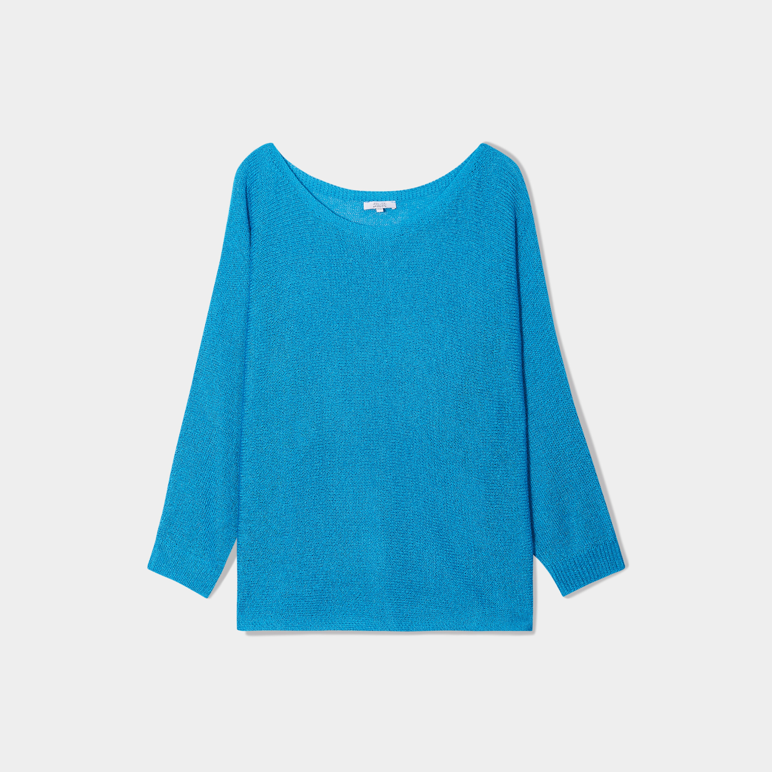pull manches longues col rond bleu canard femmegt Pull manches longues col rond bleu canard femme grande taille