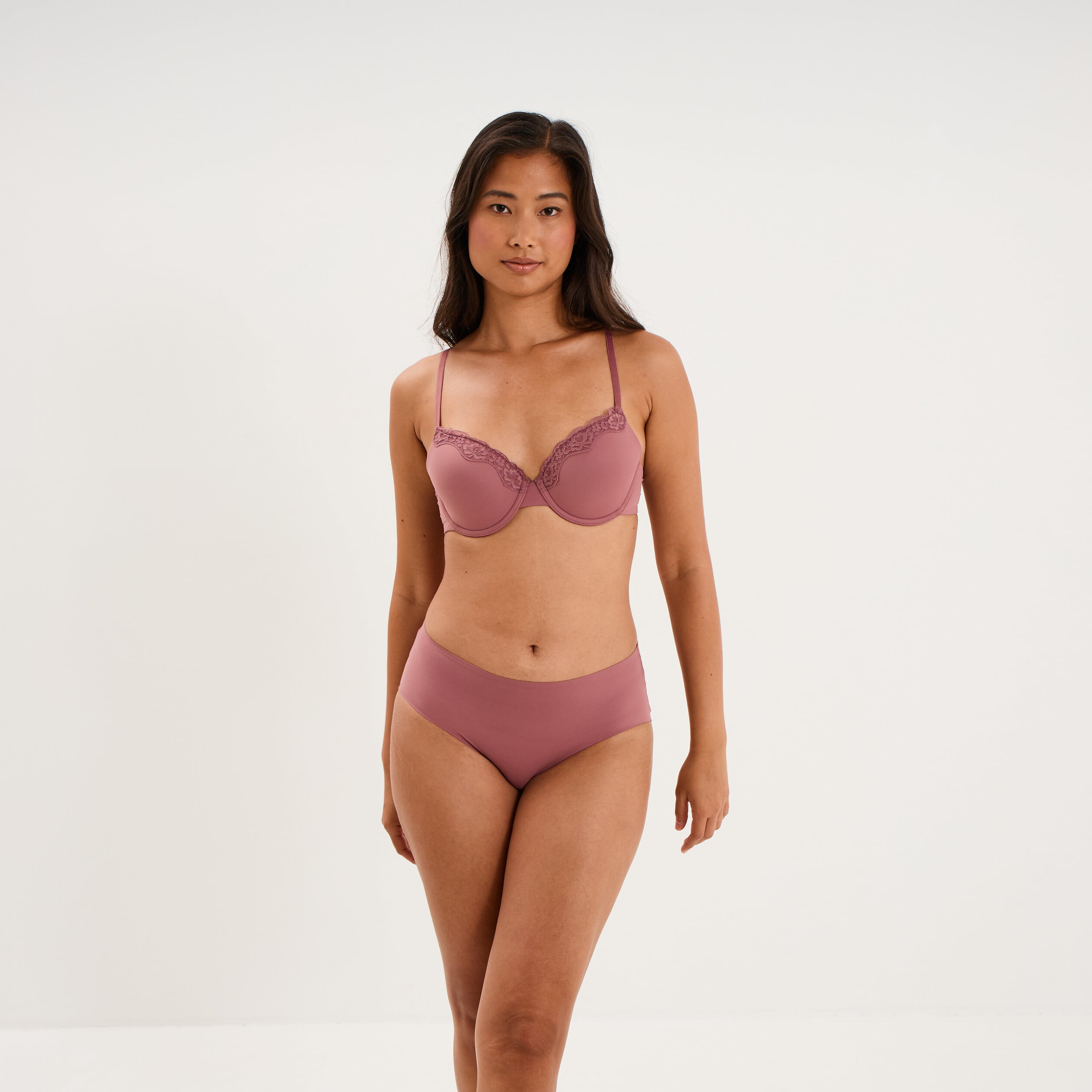Soutien-gorge embo&icirc;tant padd&eacute; dentelle vieux rose femme