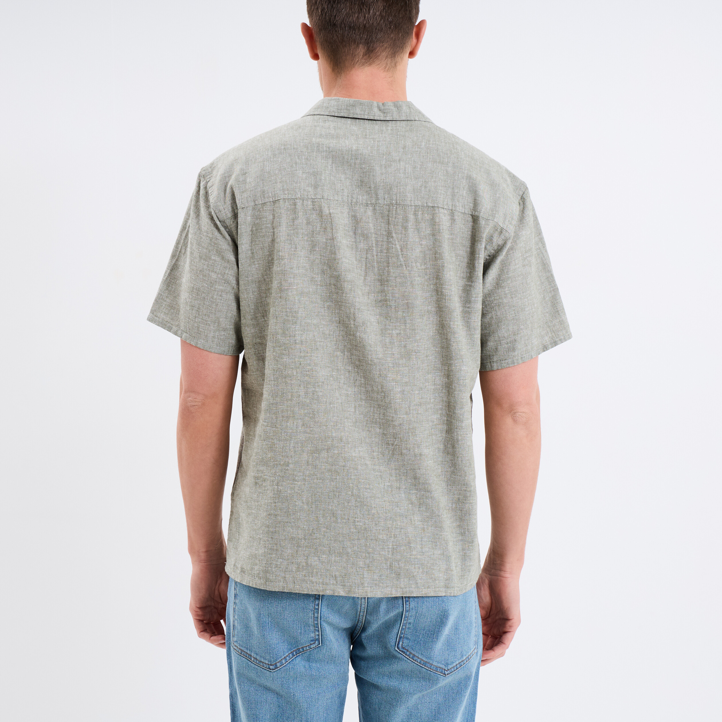 chemise manches courtes melange lin vert kaki homme Chemise manches courtes mélange lin vert kaki homme