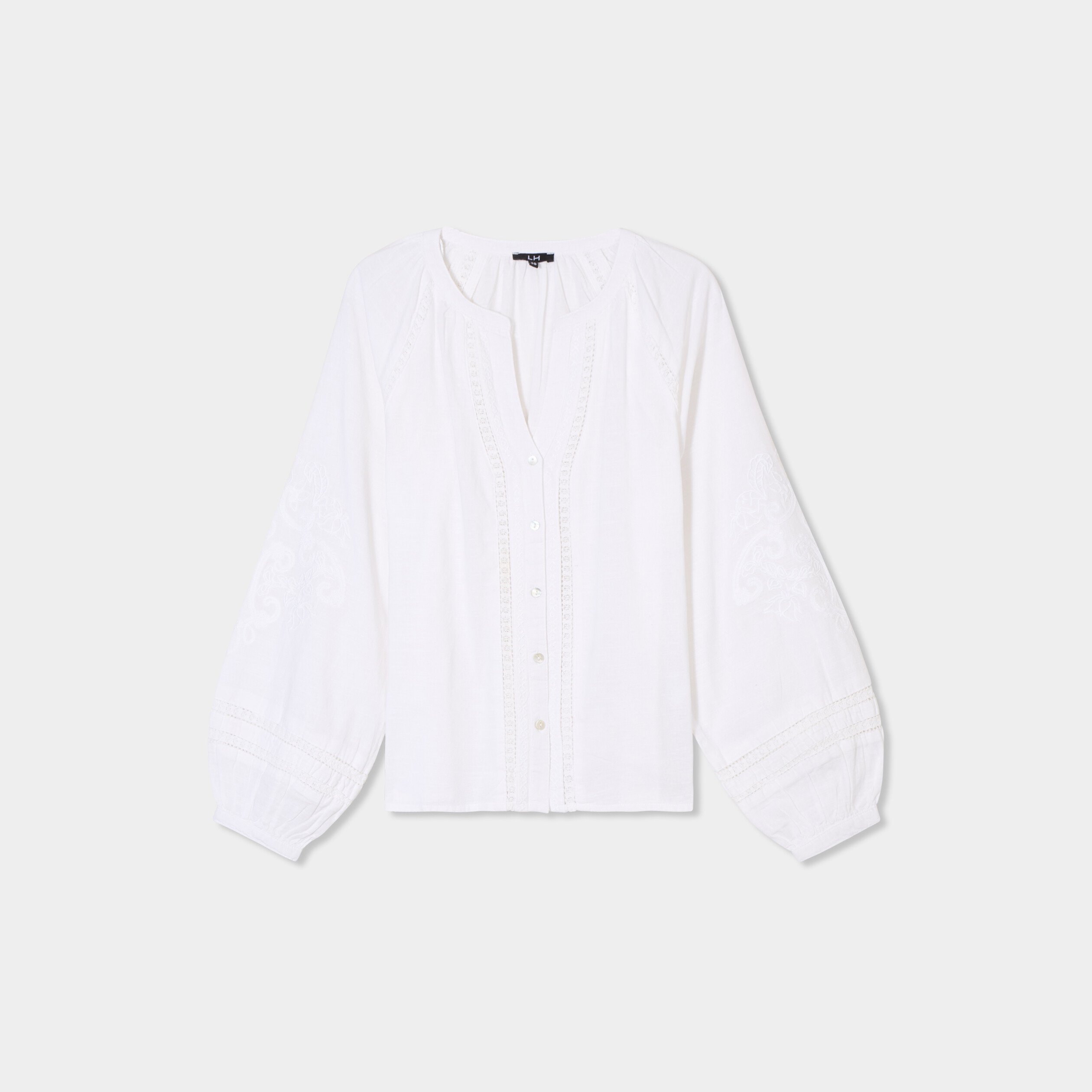 blouse manches ballons brodees blanc femme Blouse manches ballons brodées blanc femme