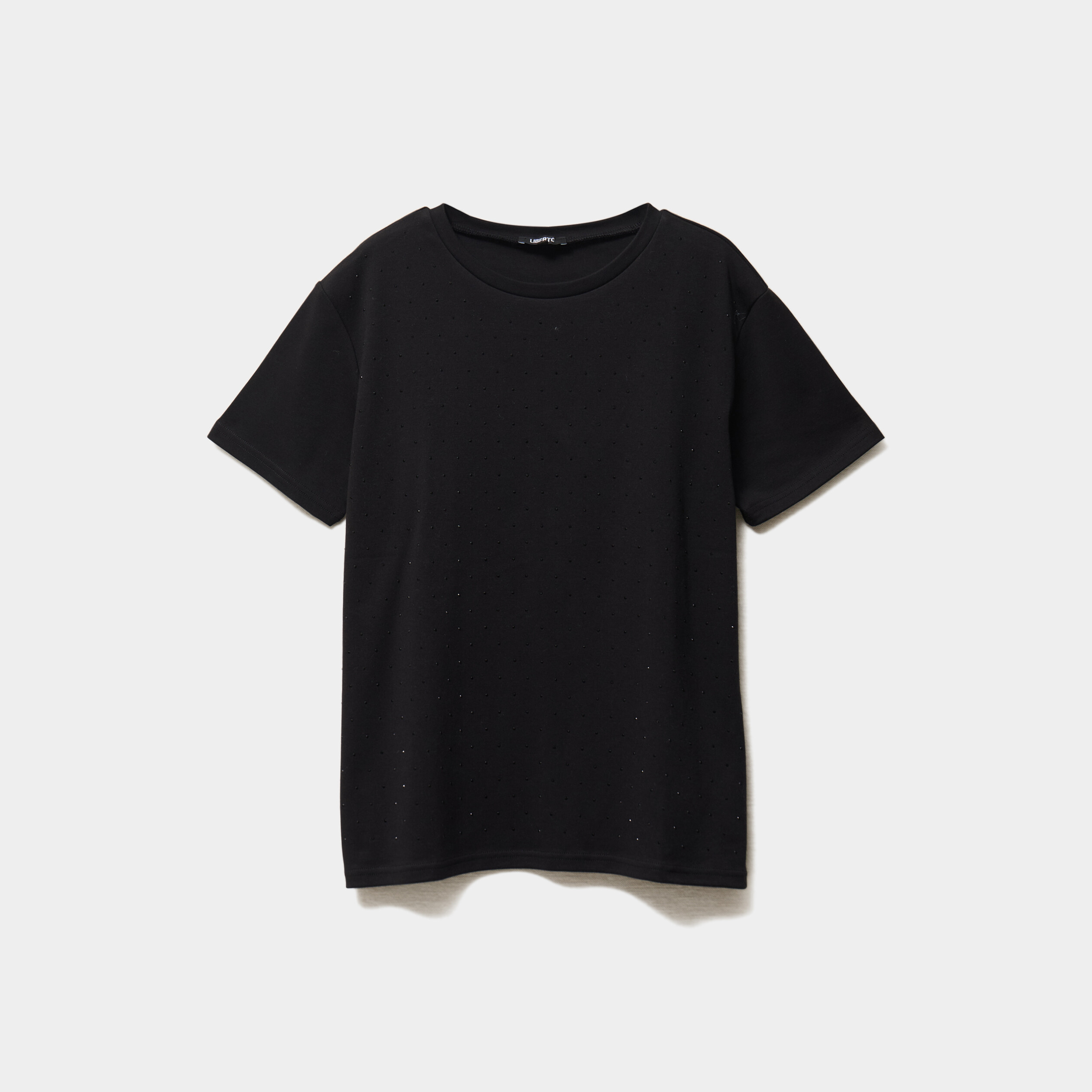 T-shirt &agrave; strass manches courtes coton noir femme