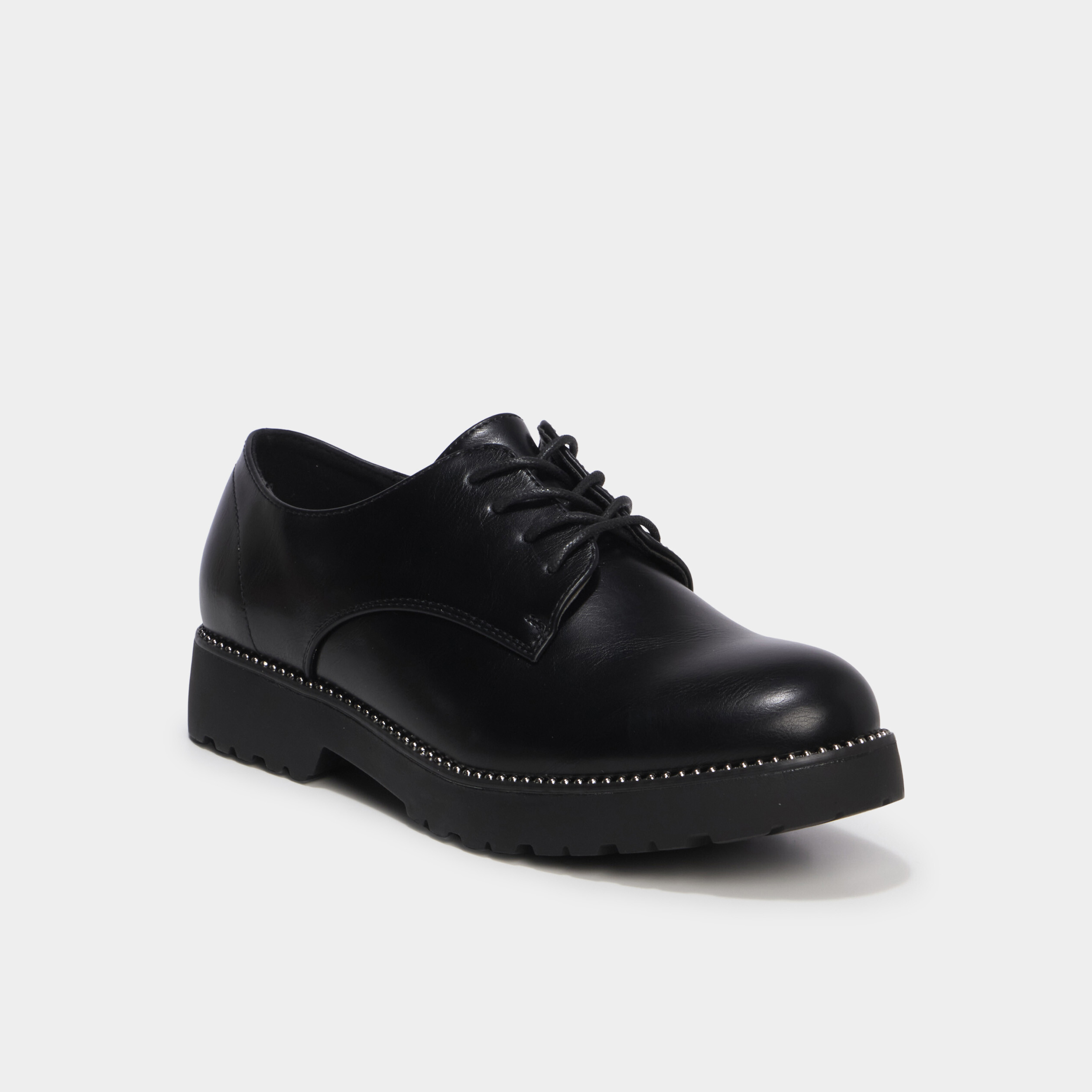Derbies plate pied large crant&eacute;es noir femme
