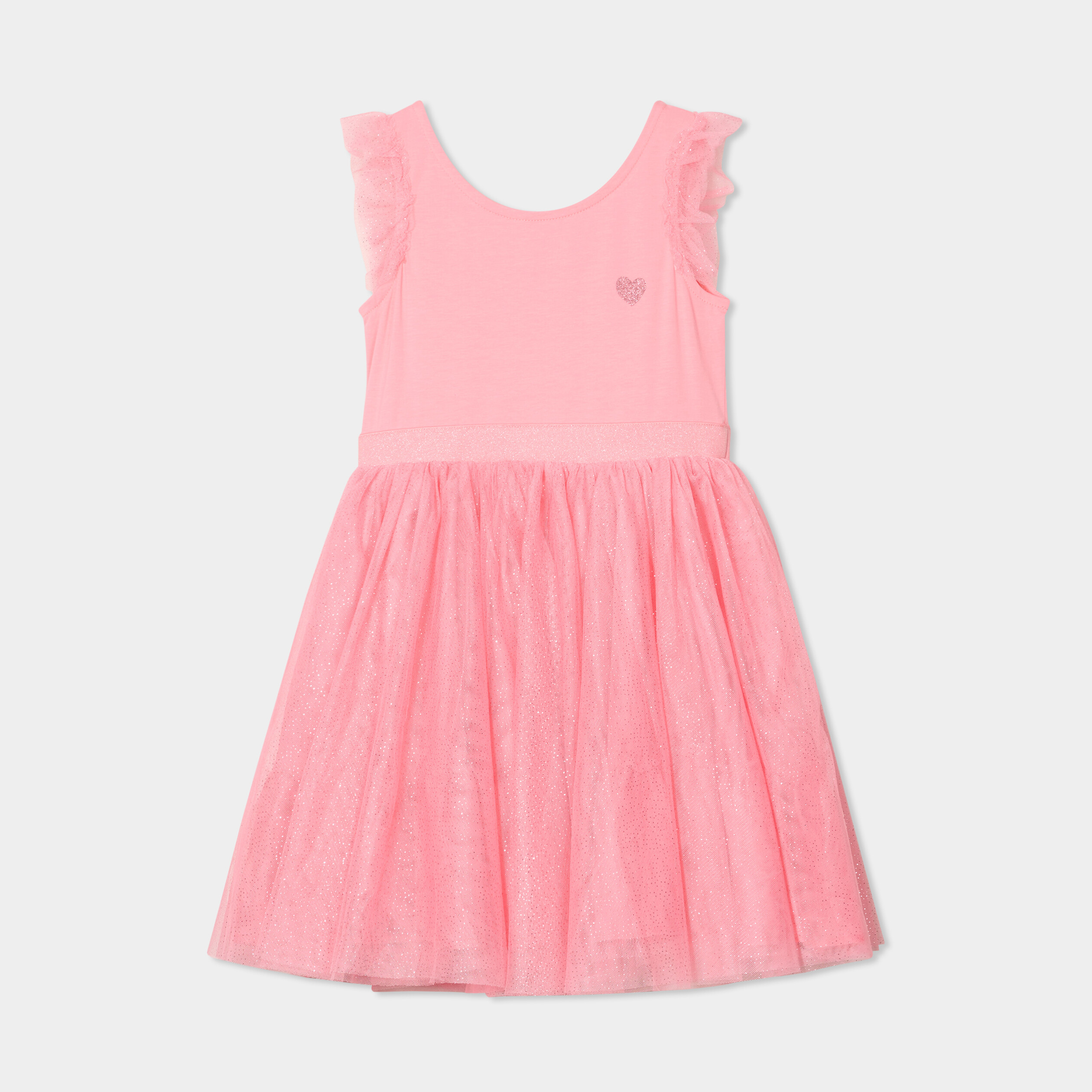 Robe volants en tulle sans manches rose fille
