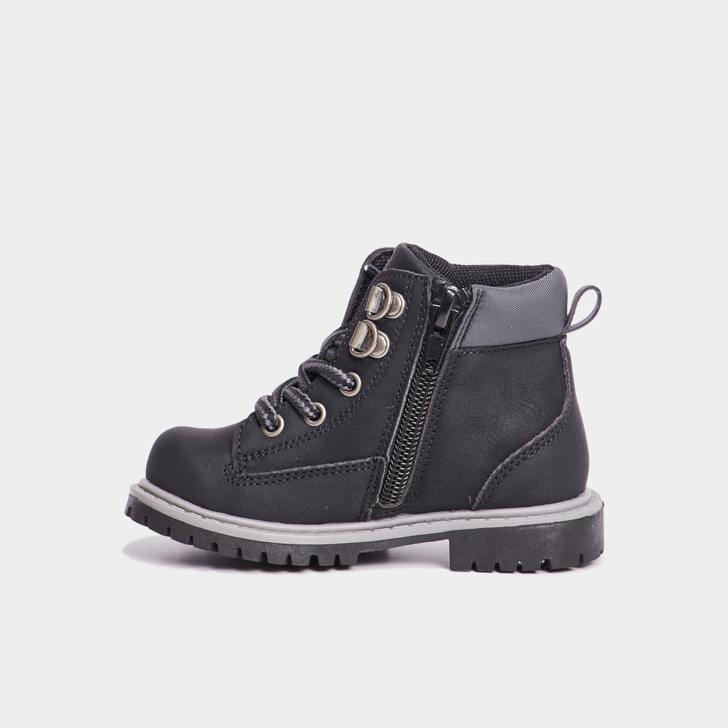 Boots crant&eacute;es zipp&eacute;es &agrave; lacets Bali noir b&eacute;b&eacute; gar&ccedil;on