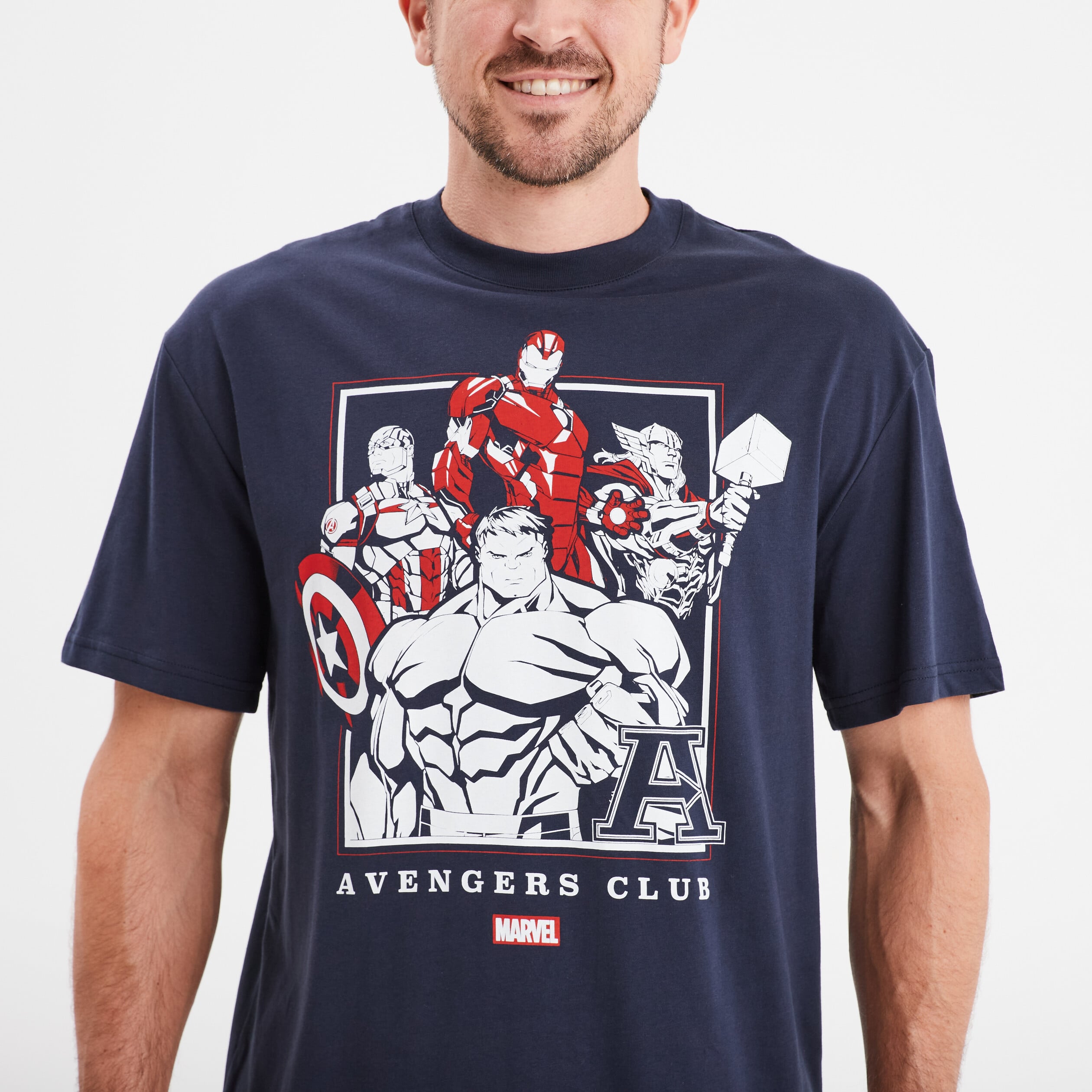 T-shirt manches courtes coton Avengers bleu marine homme