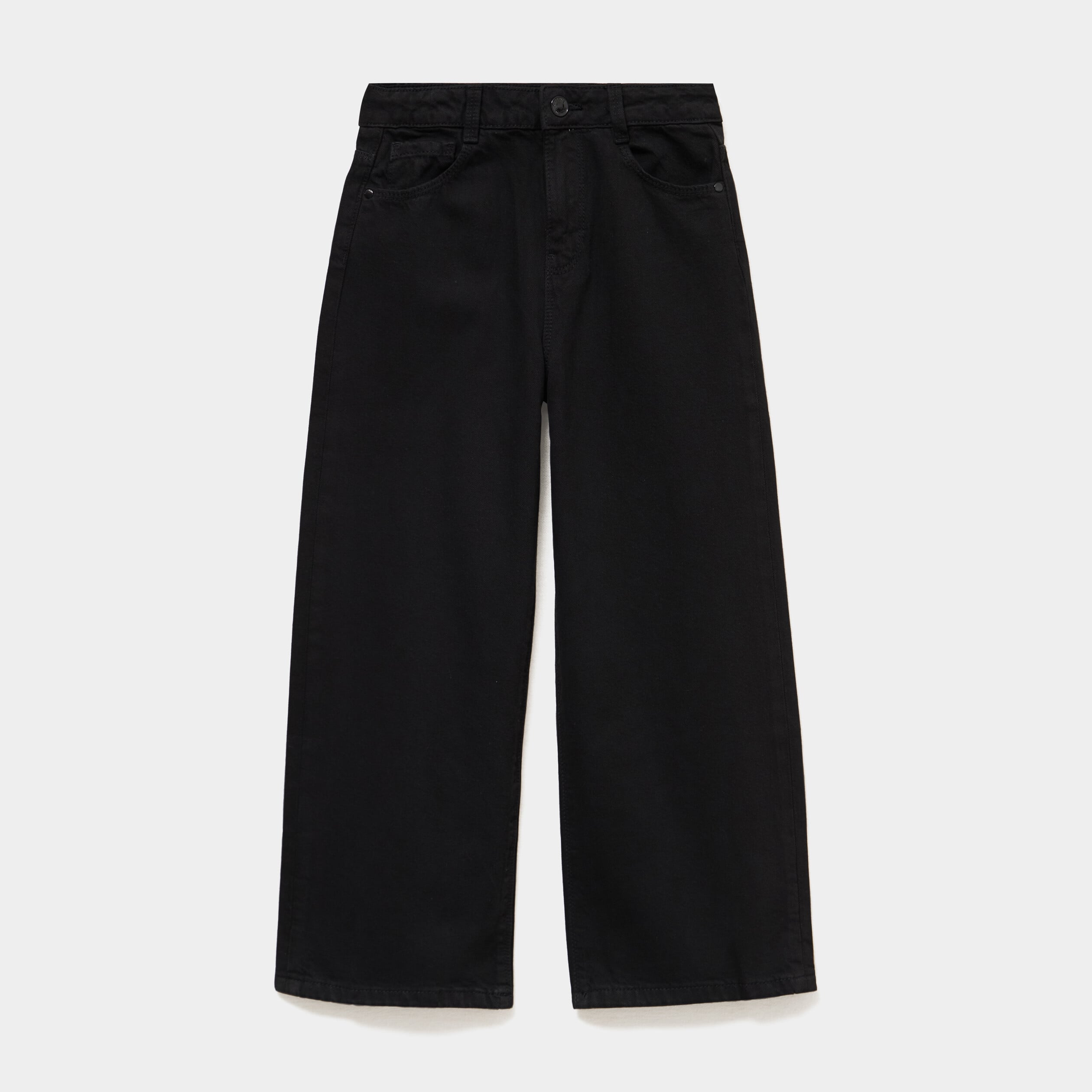 Pantalon coupe large 5 poches coton noir fille