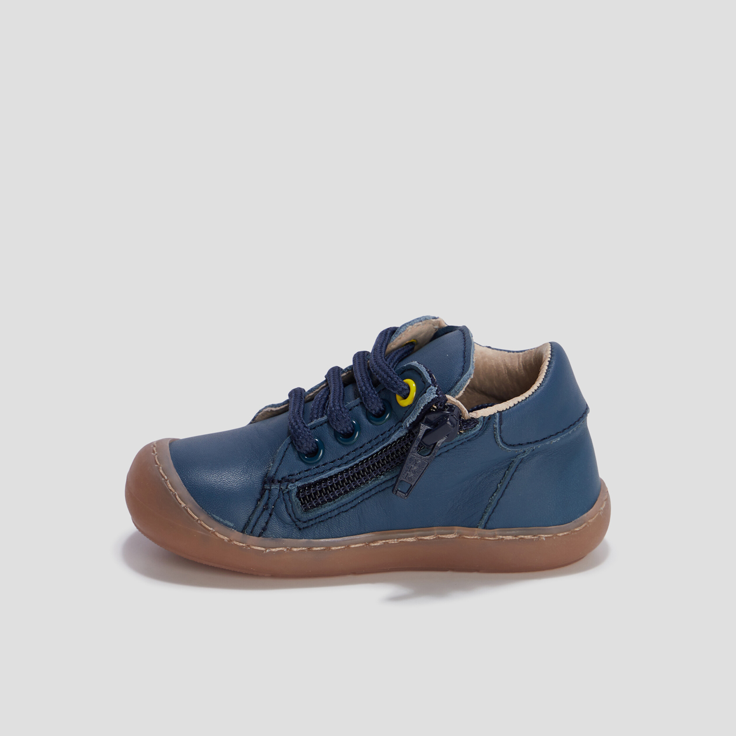 Bottillons zippés en cuir bleu bébé garçon