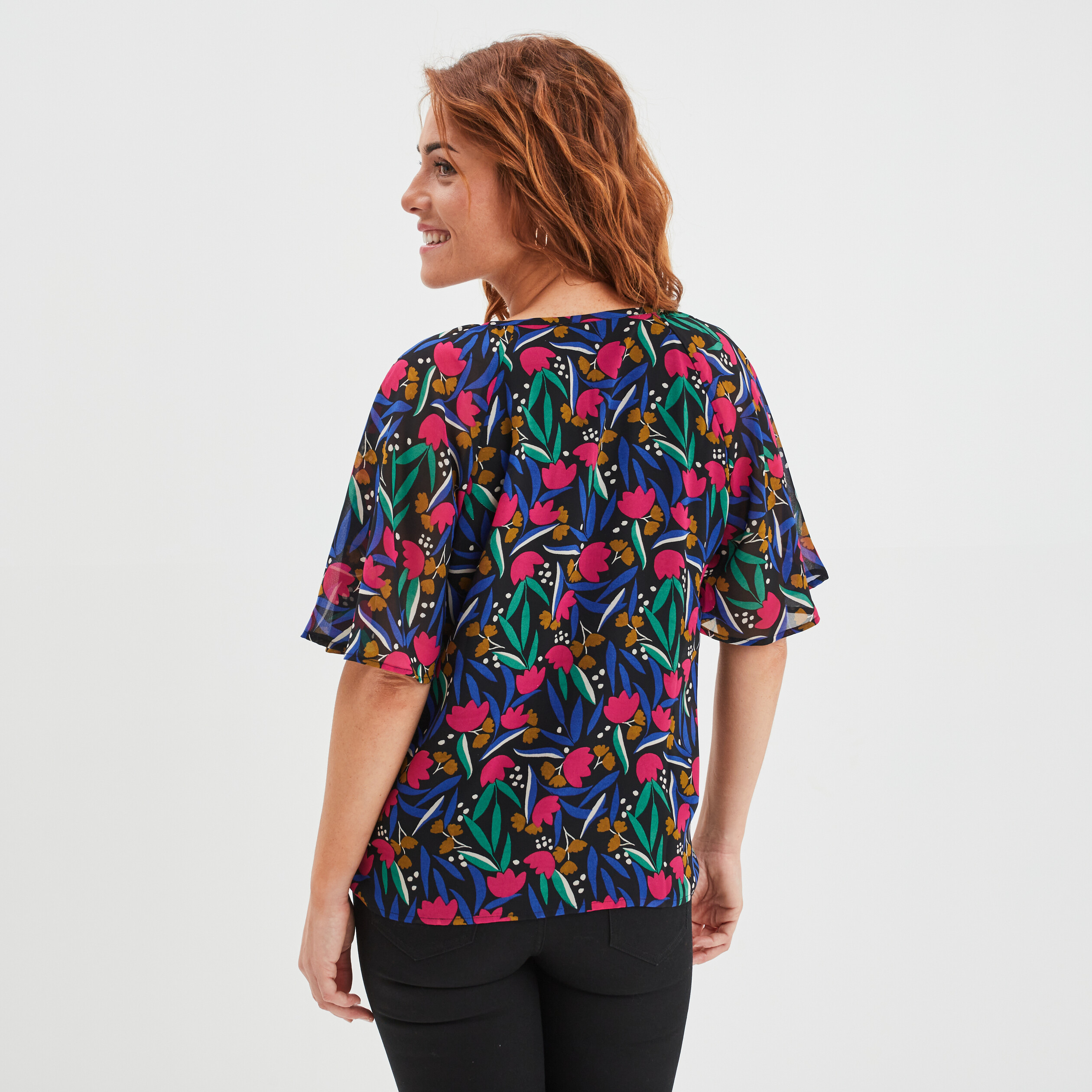 blouse col tunisien avec cordons noir femme Blouse col tunisien avec cordons noir femme