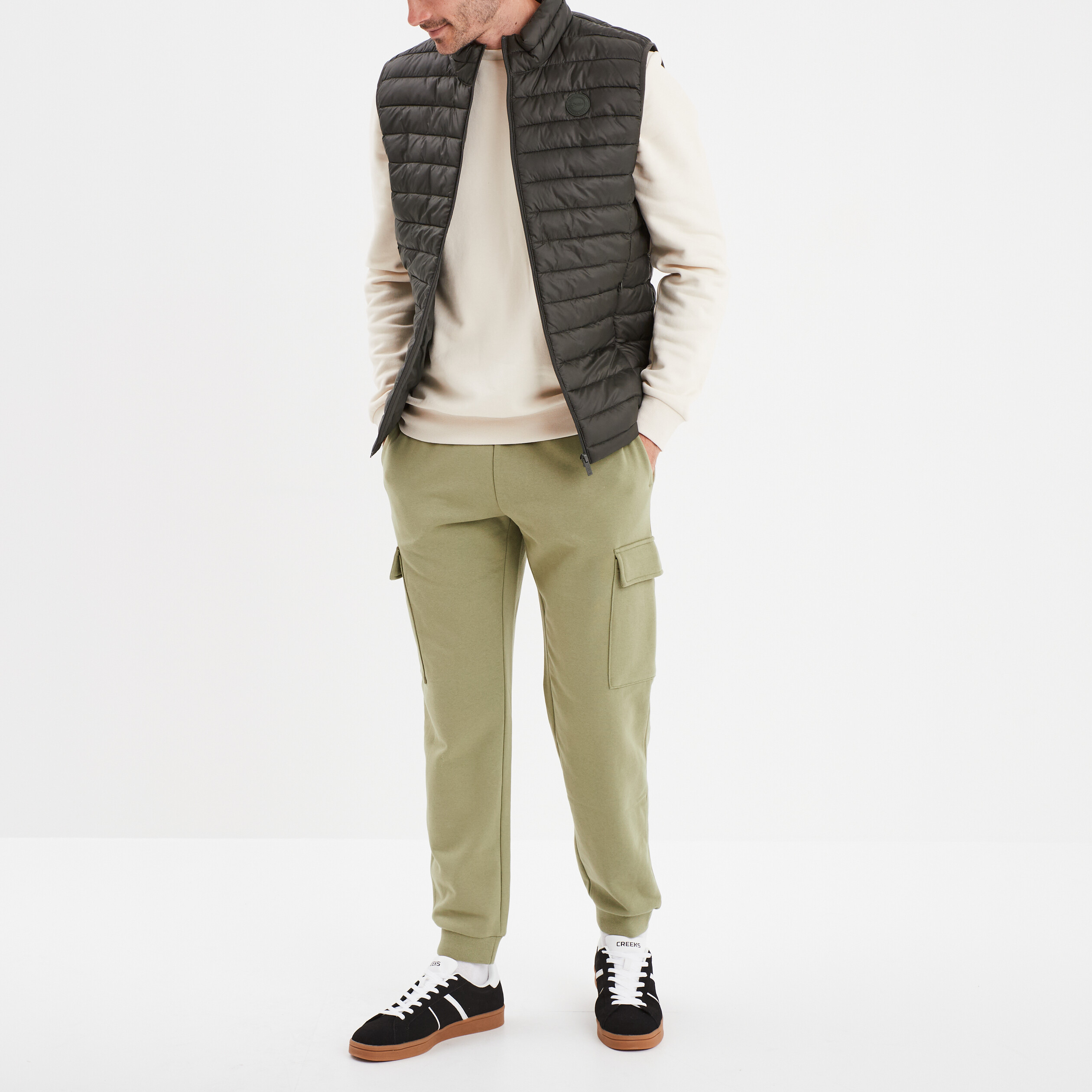 pantalon jogging cargo poches laterales vert kaki homme Pantalon jogging cargo poches latérales vert kaki homme
