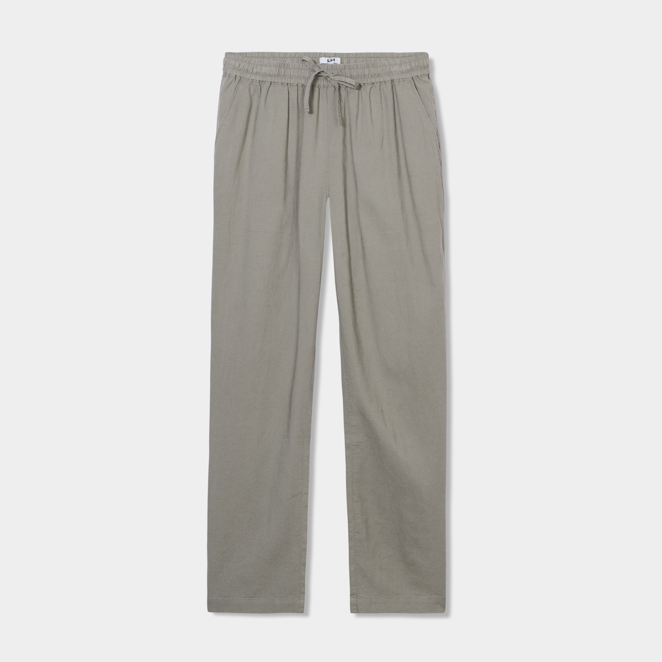 Pantalon droit 7/8&egrave;me lin m&eacute;lang&eacute; vert kaki femme