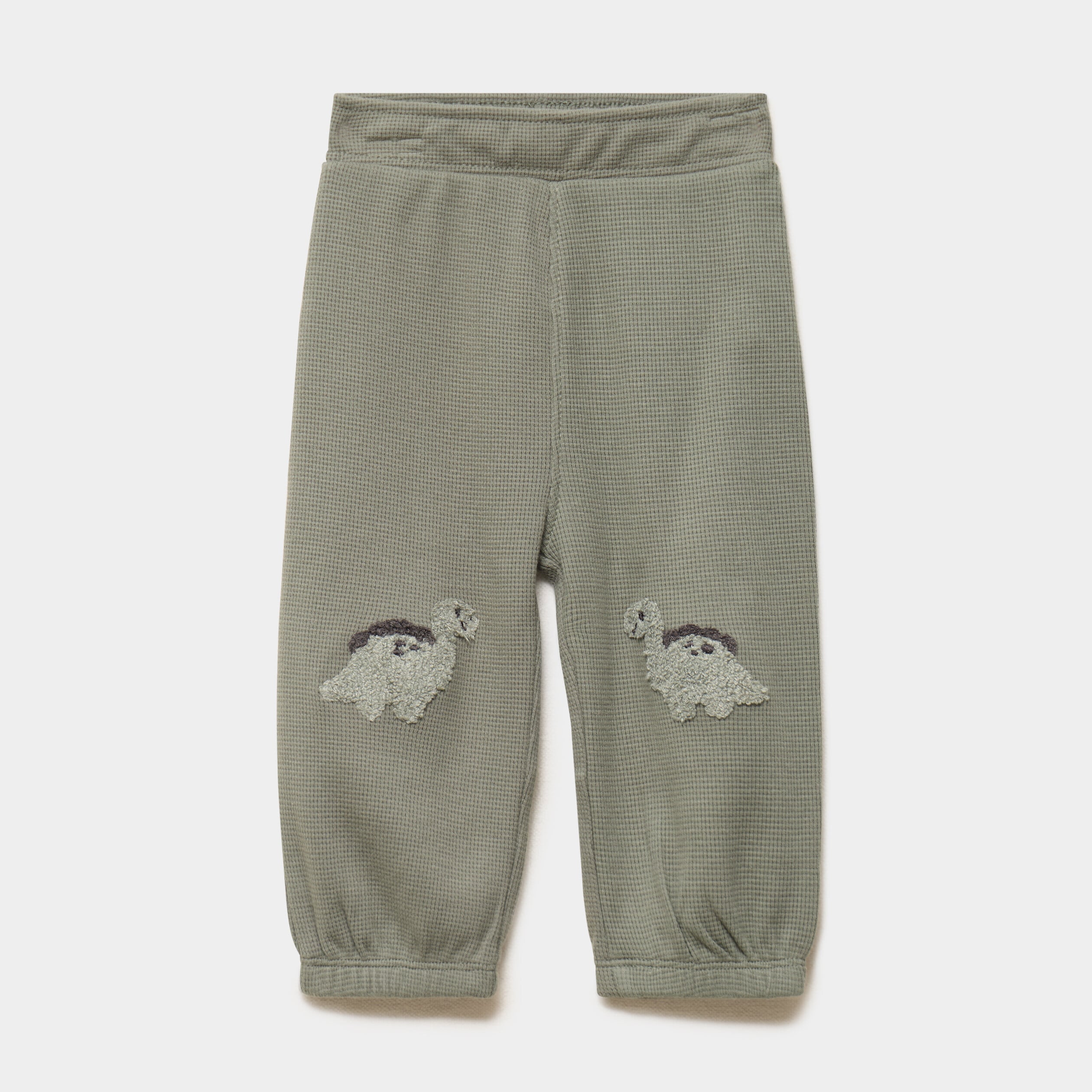 Pantalon de jogging patchs genoux coton vert kaki b&eacute;b&eacute; gar&ccedil;on