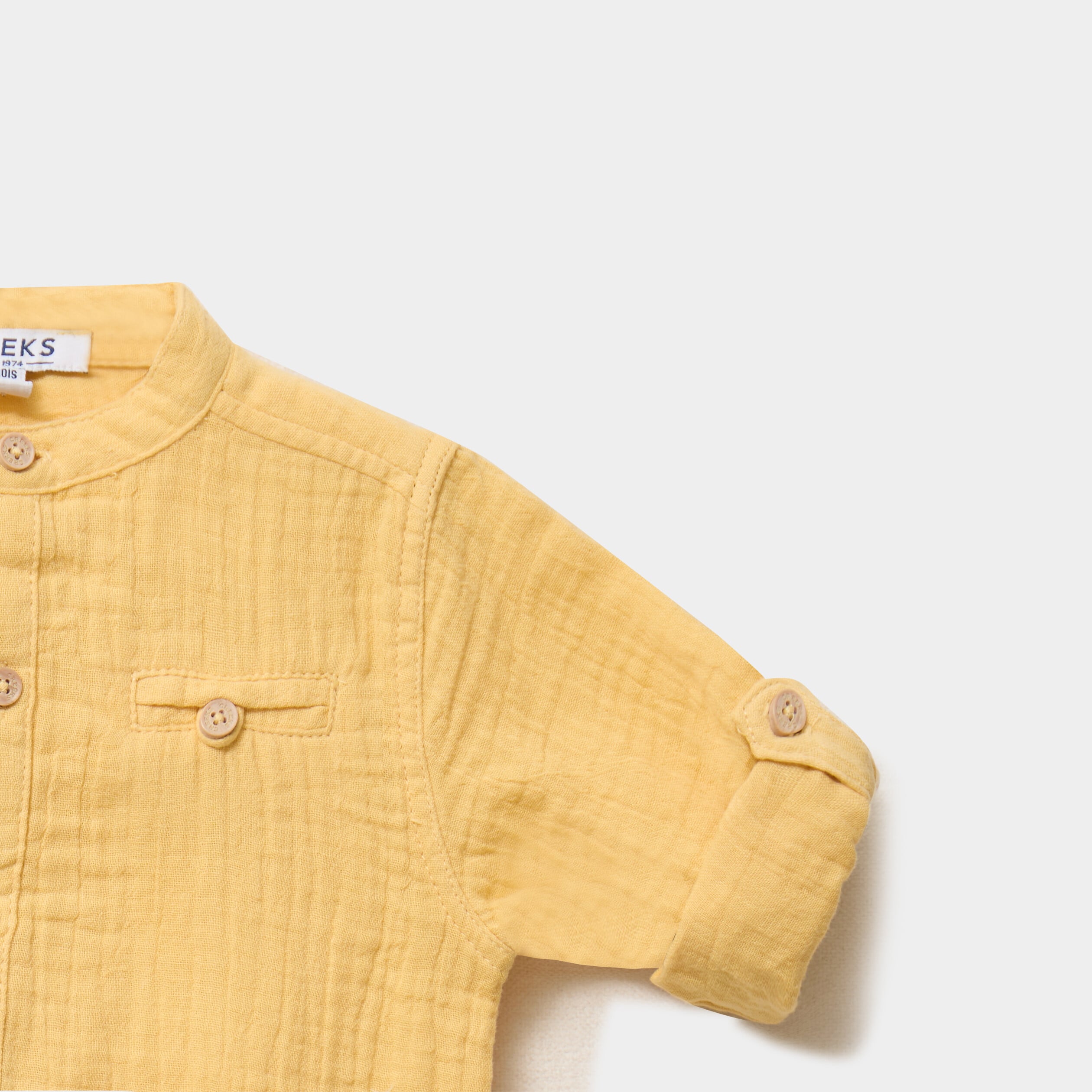 Chemise col mao en gaze de coton jaune b&eacute;b&eacute; gar&ccedil;on