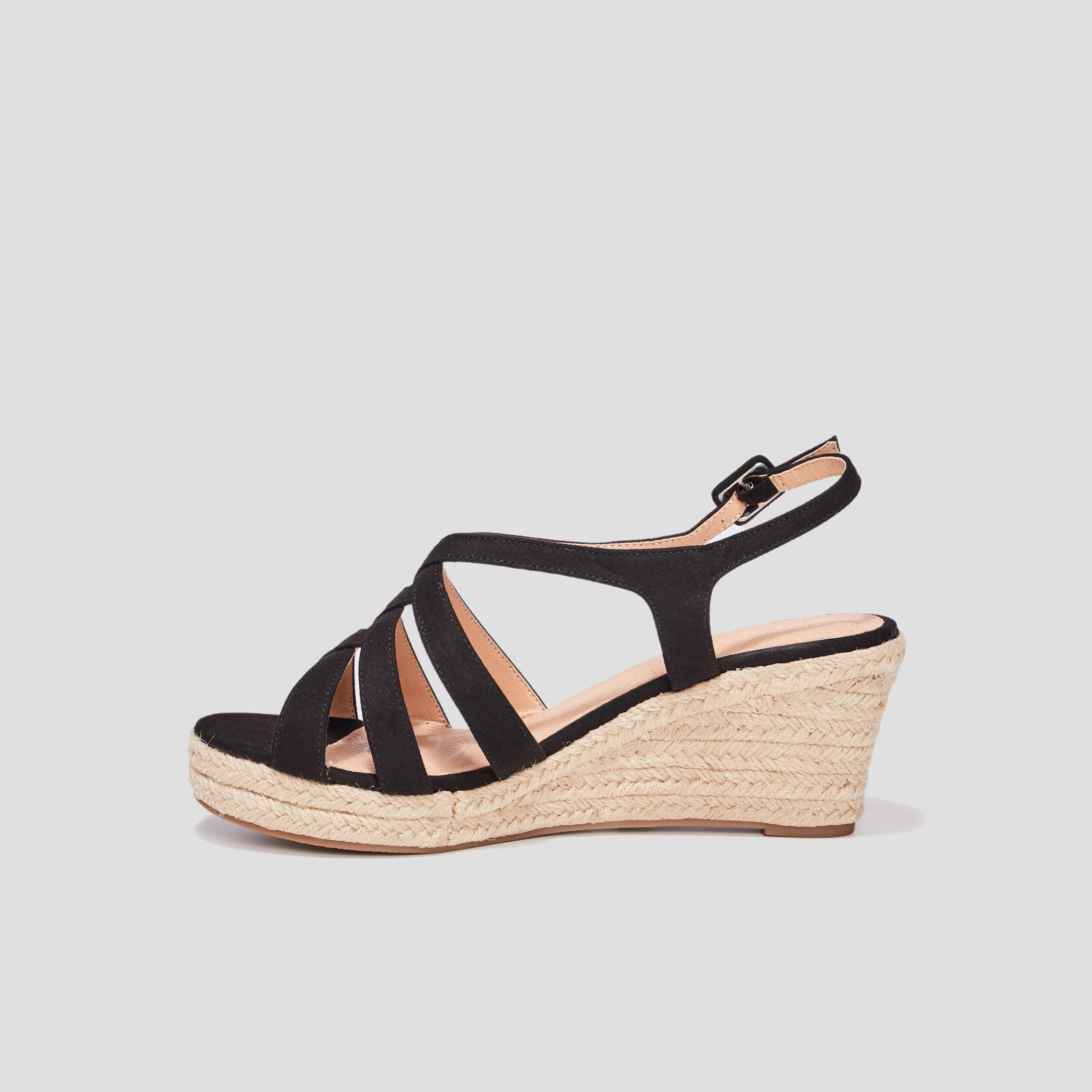 Sandales compens&eacute;es noir femme