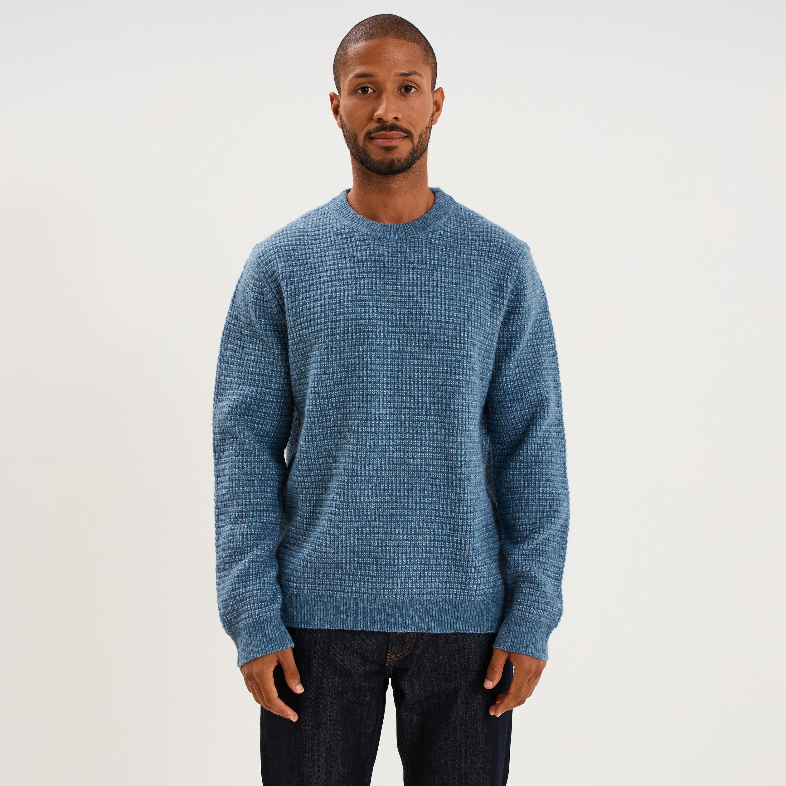 Pull col rond manches longues bleu gris homme