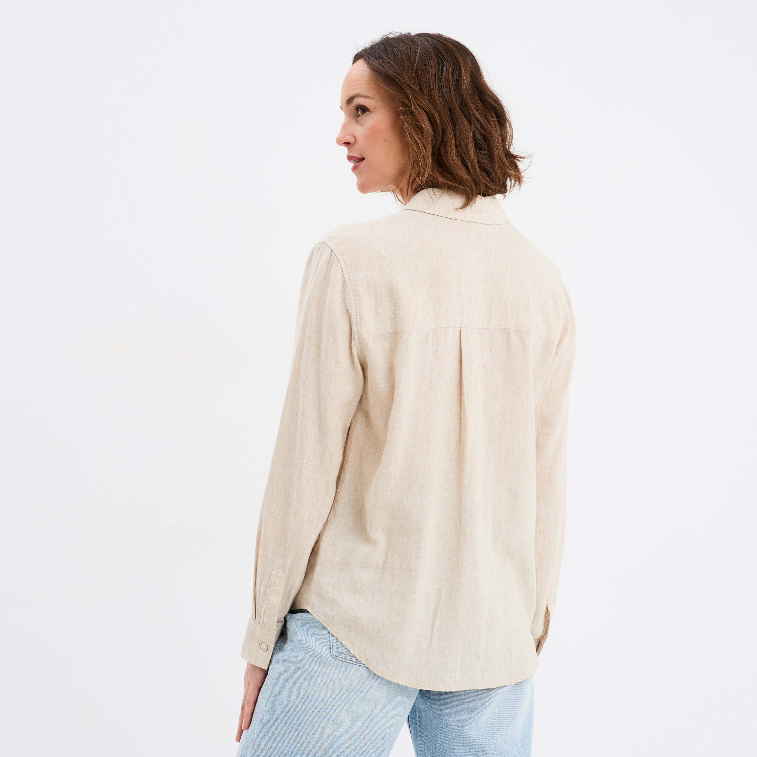 Chemise lin m&eacute;lang&eacute; manches longues beige femme