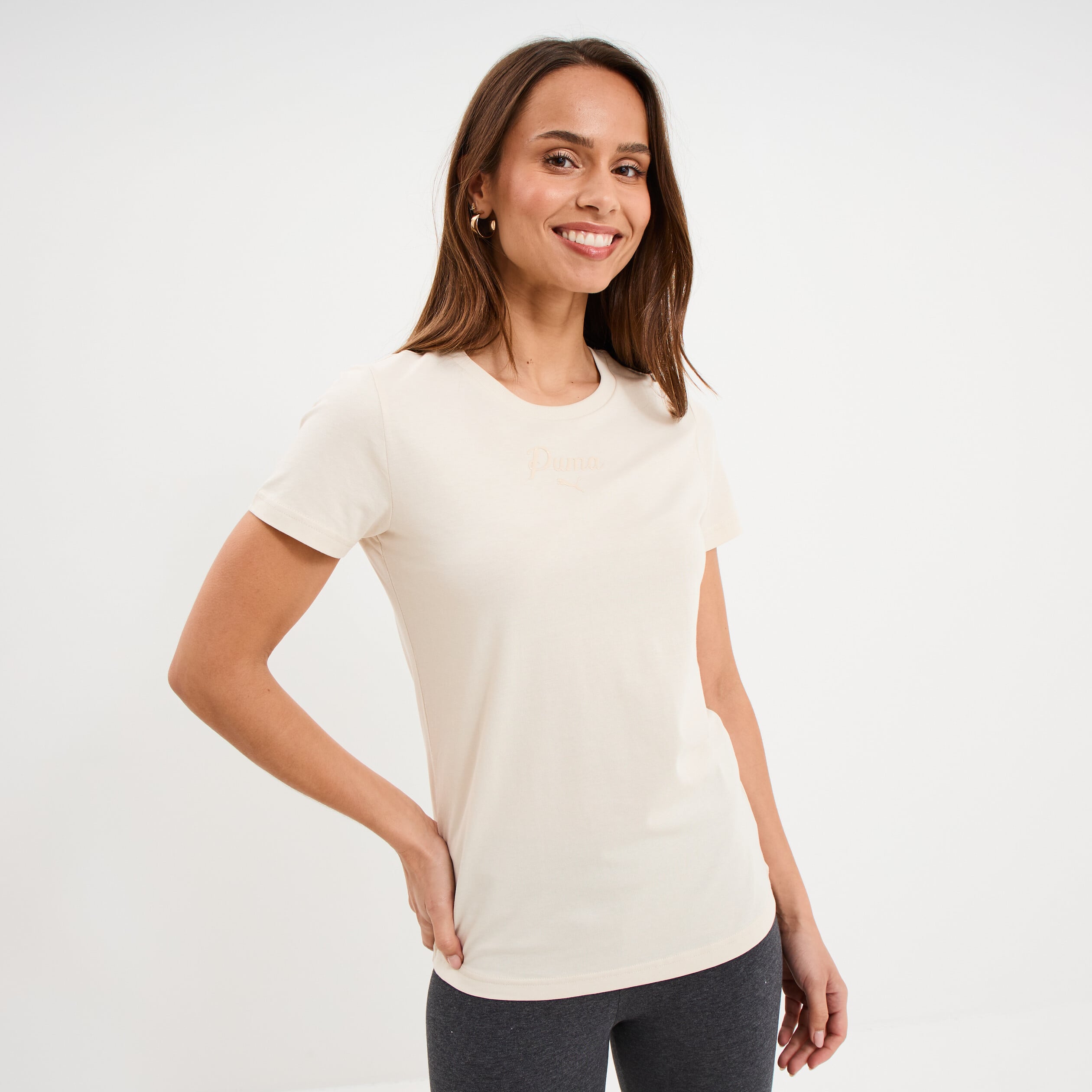 T-shirt manches courtes coton Puma ivoire femme
