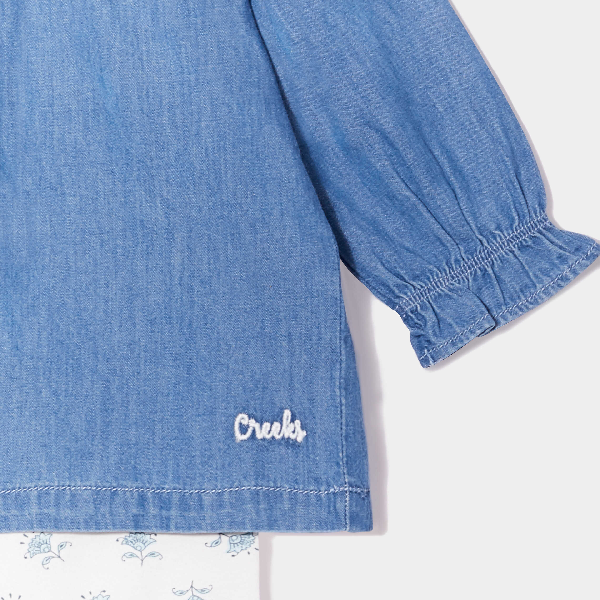ensemble coton 3 pieces blouse en jean creme bebef Ensemble coton 3 pièces blouse en jean creme bébé fille