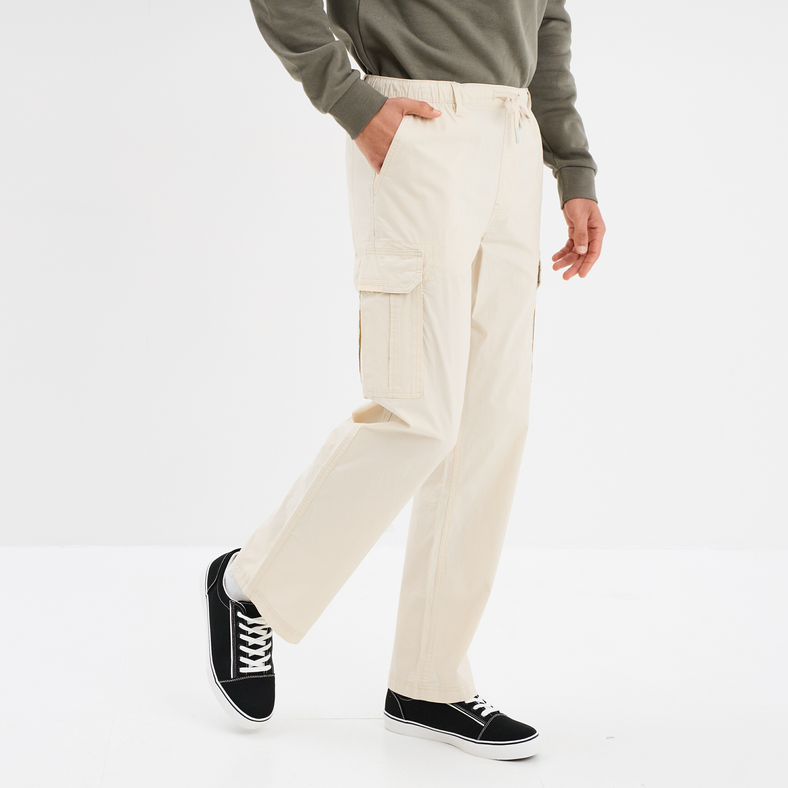 pantalon cargo slim coton beige homme Pantalon cargo slim coton beige homme