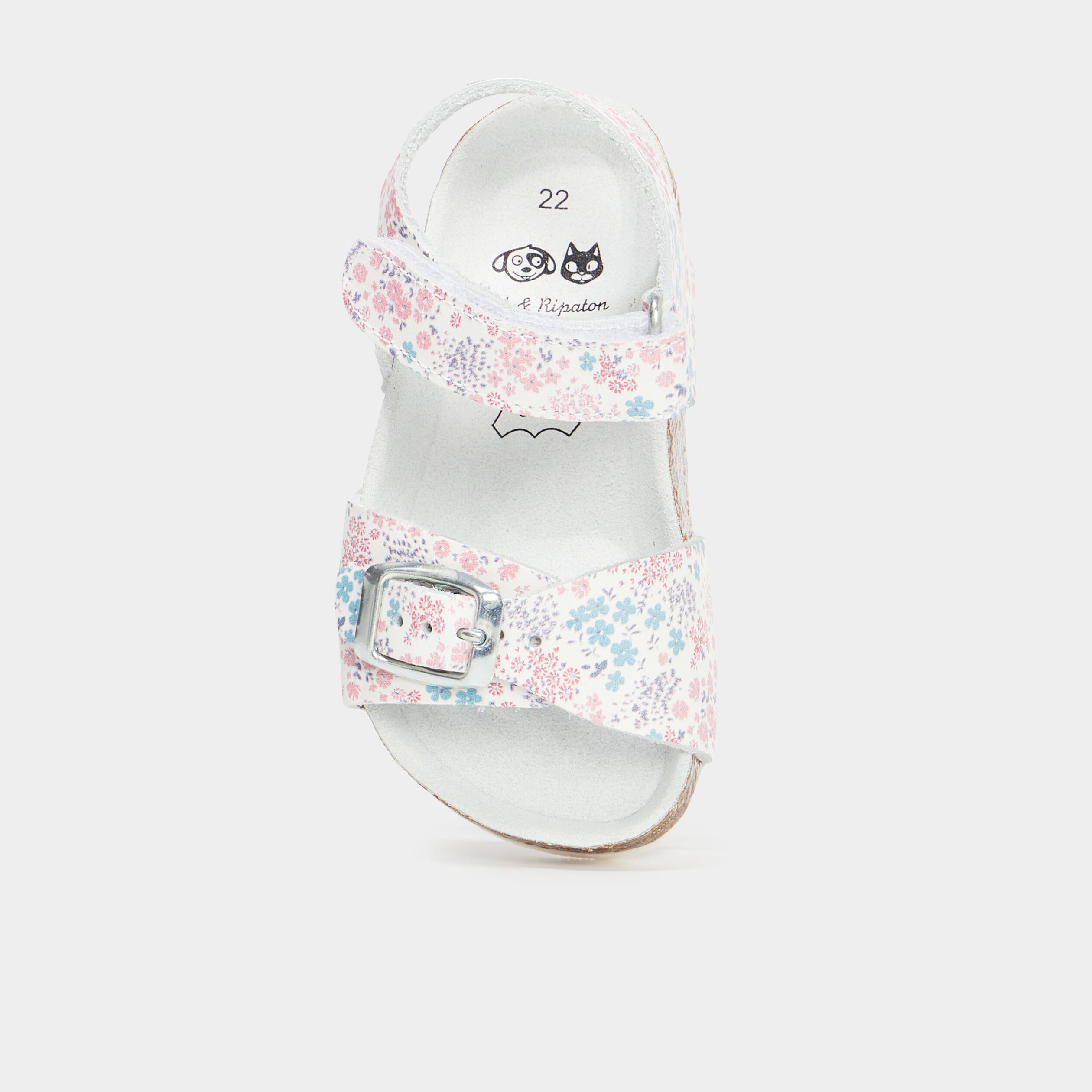 Sandales &agrave; scratchs en cuir blanc b&eacute;b&eacute; fille