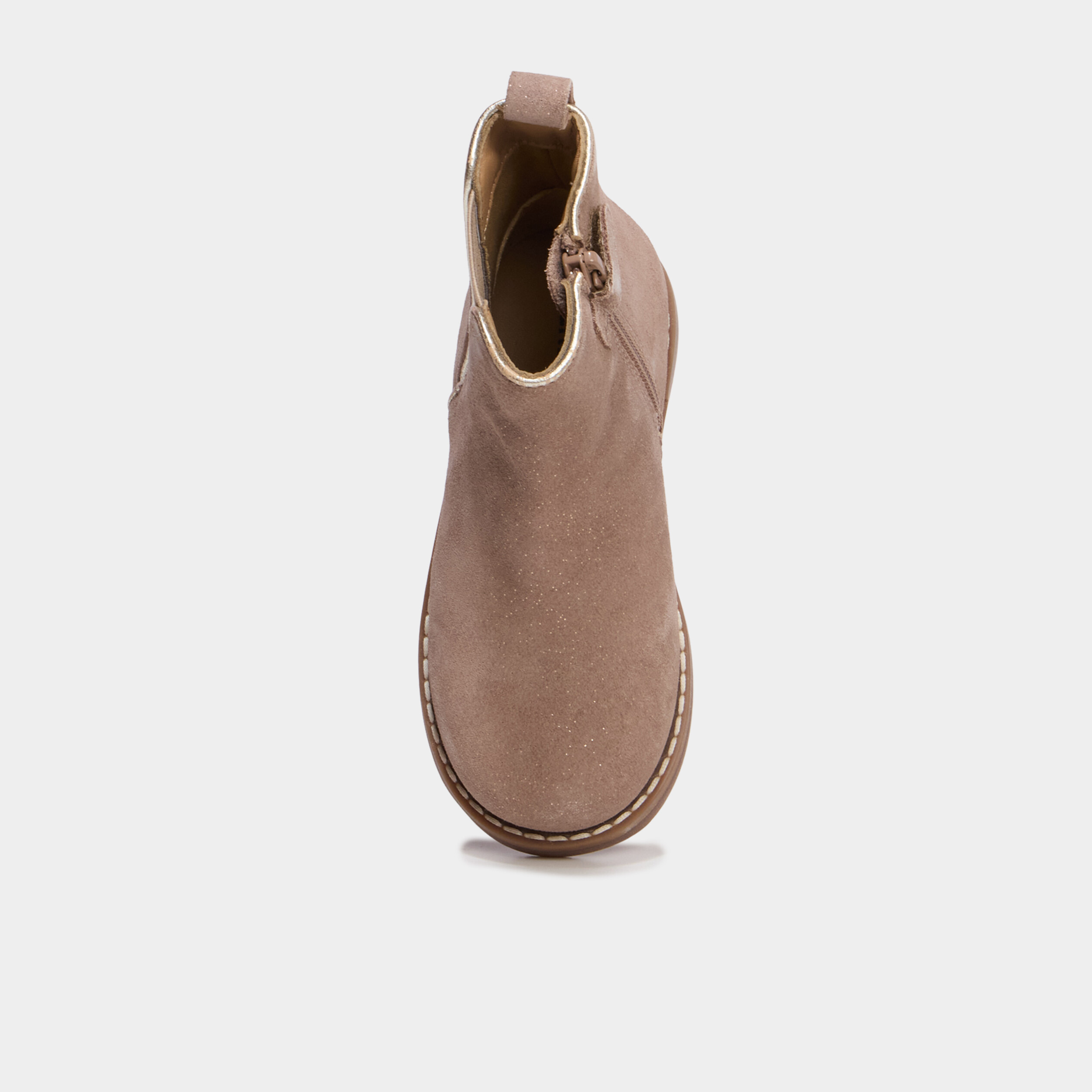 Boots chelsea en cuir &agrave; paillettes taupe fille