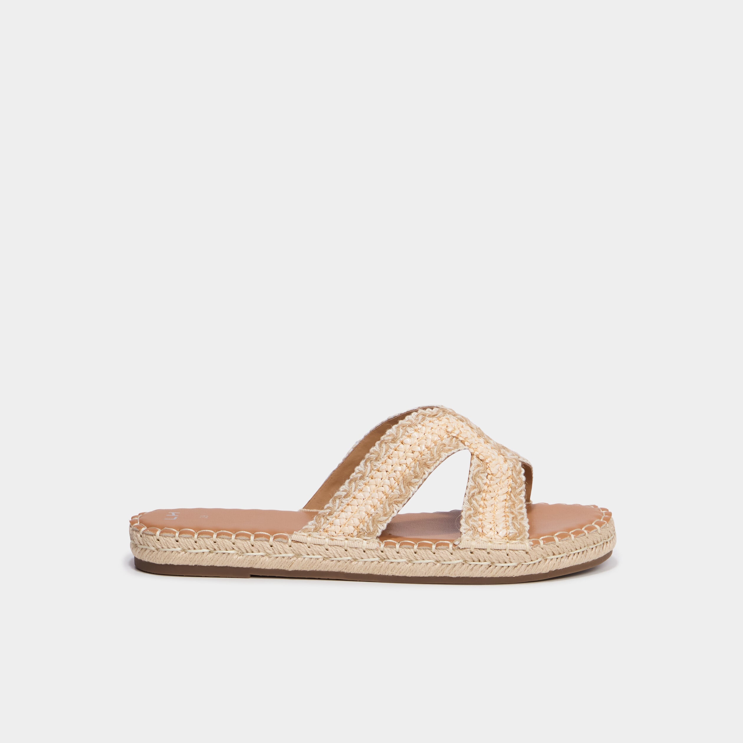 Mules effet tress&eacute; semelle &eacute;paisse sable femme