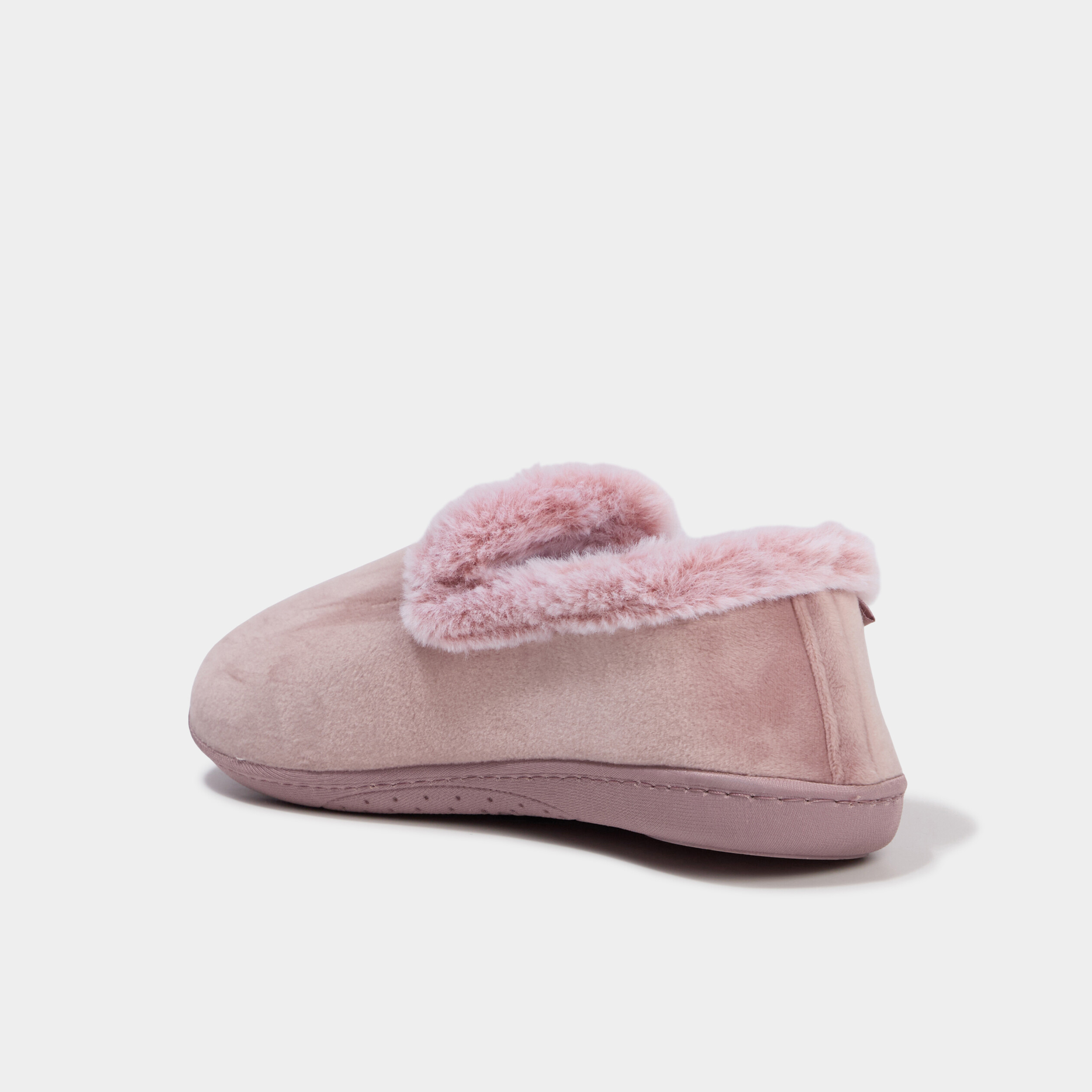 Chaussons fausse fourrure anti-d&eacute;rapants rose pastel femme
