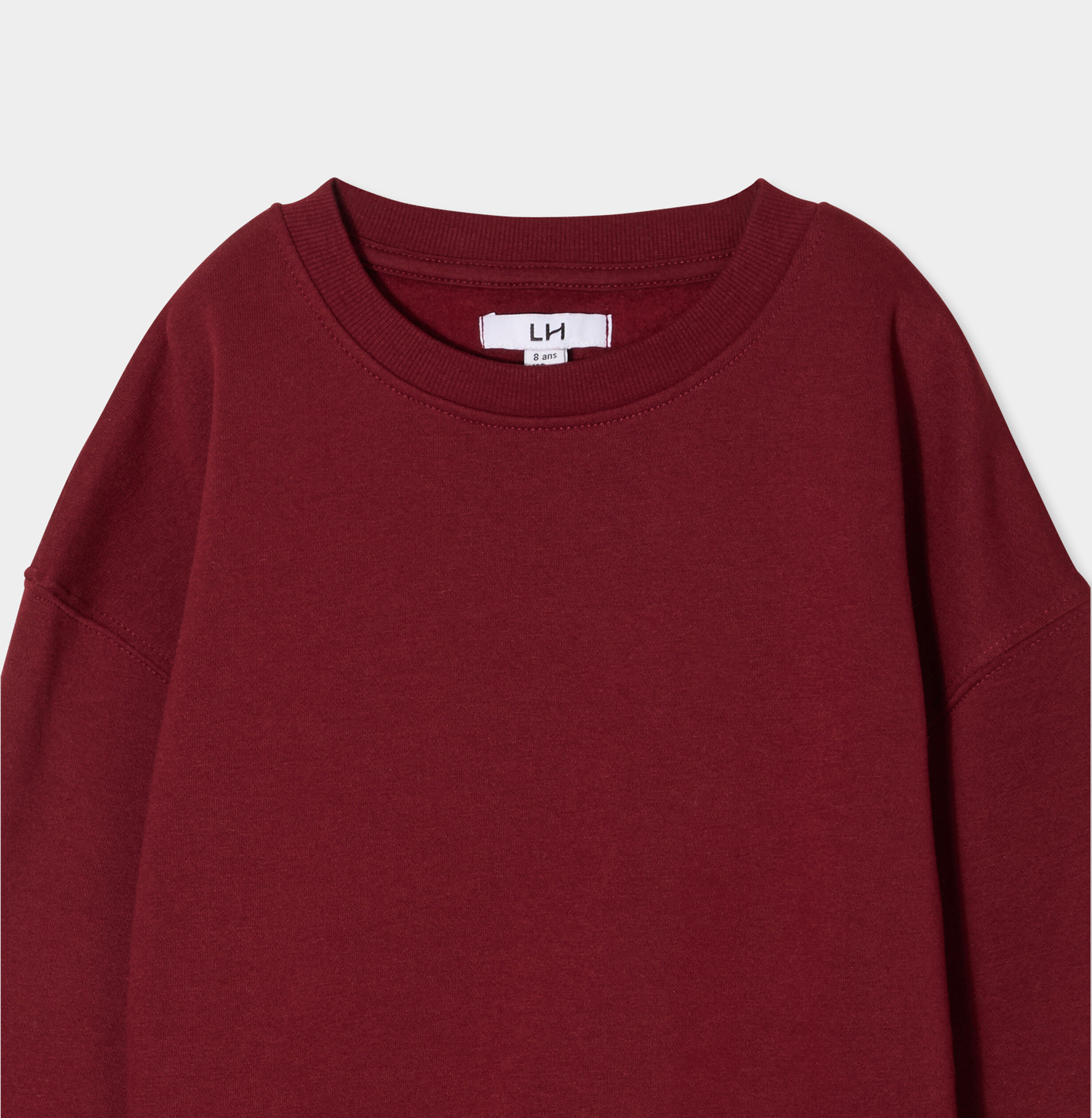 Sweat oversize manches longues col rond bordeaux gar&ccedil;on