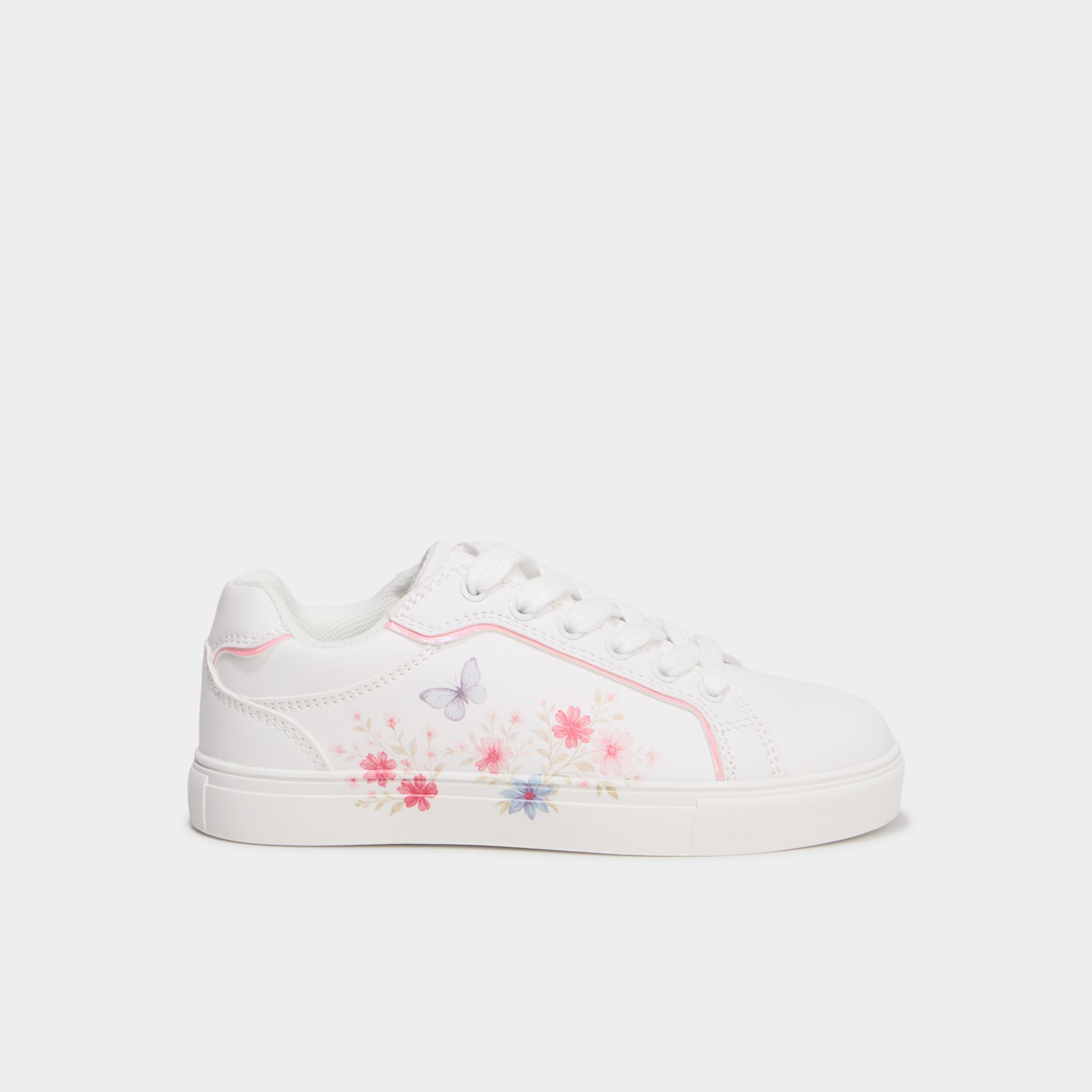 Baskets &agrave; lacets fleurs blanc fille