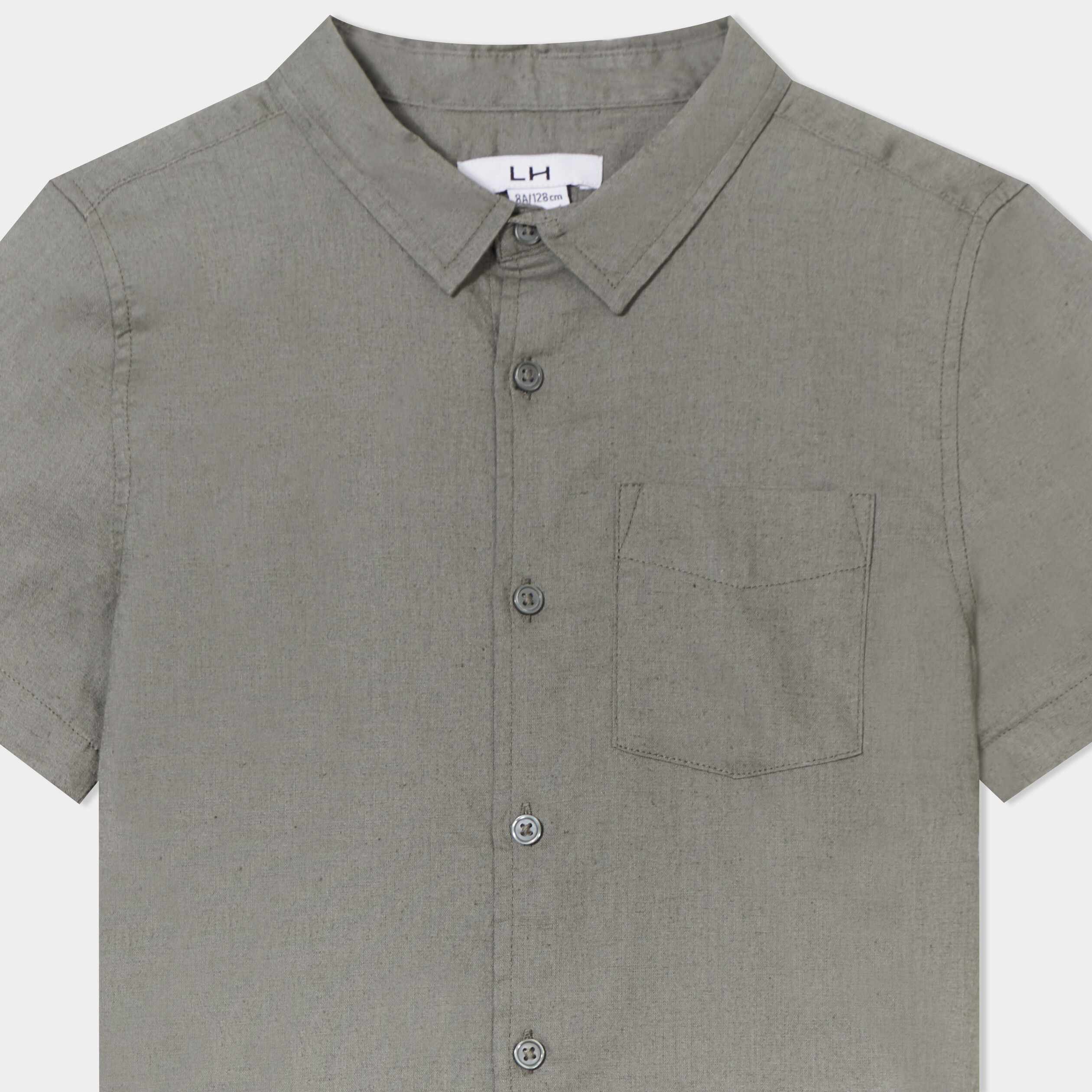 chemise manches courtes lin melange vert kaki garcon Chemise manches courtes lin mélangé vert kaki garçon
