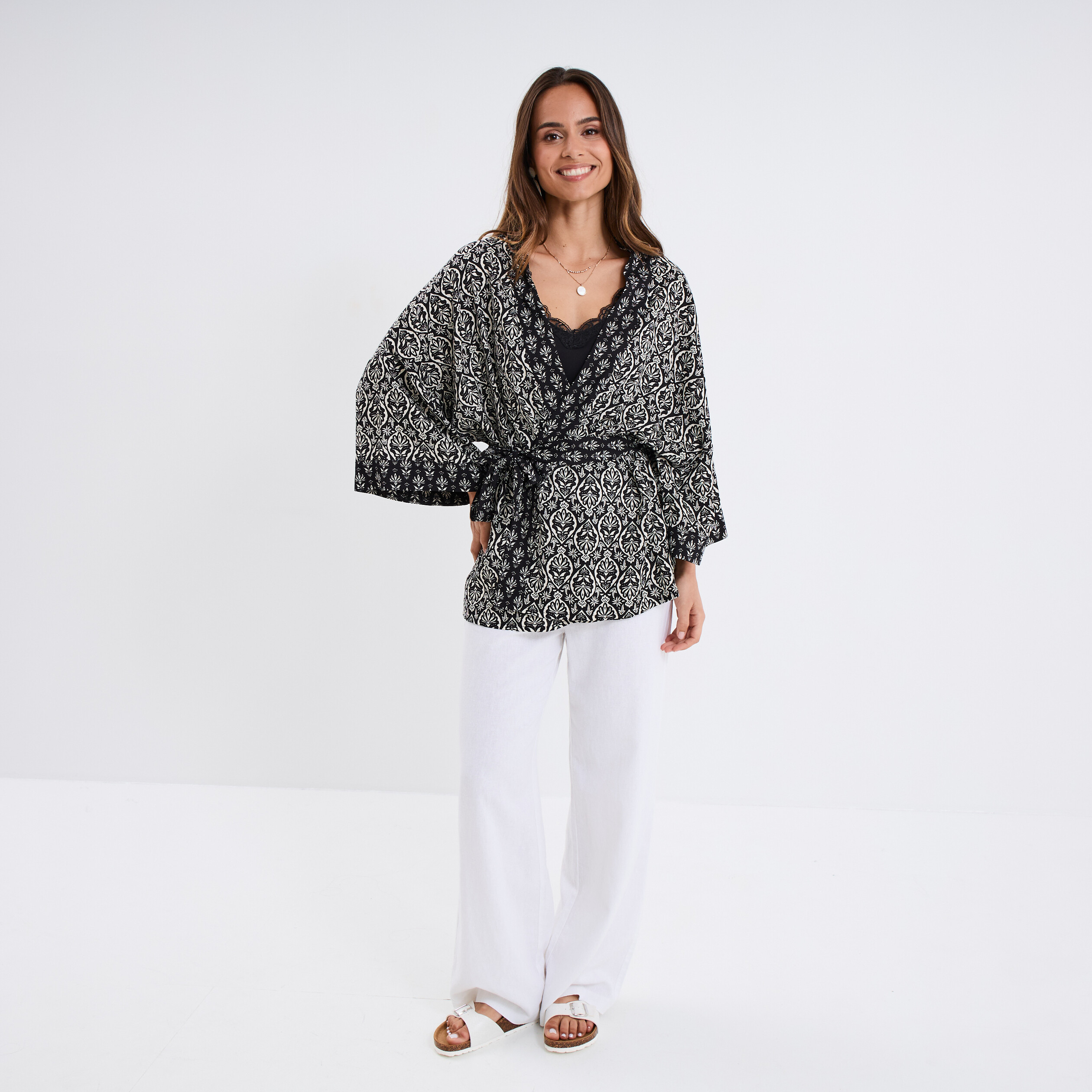 veste kimono manches 34 noir femme Veste kimono manches 3/4 noir femme