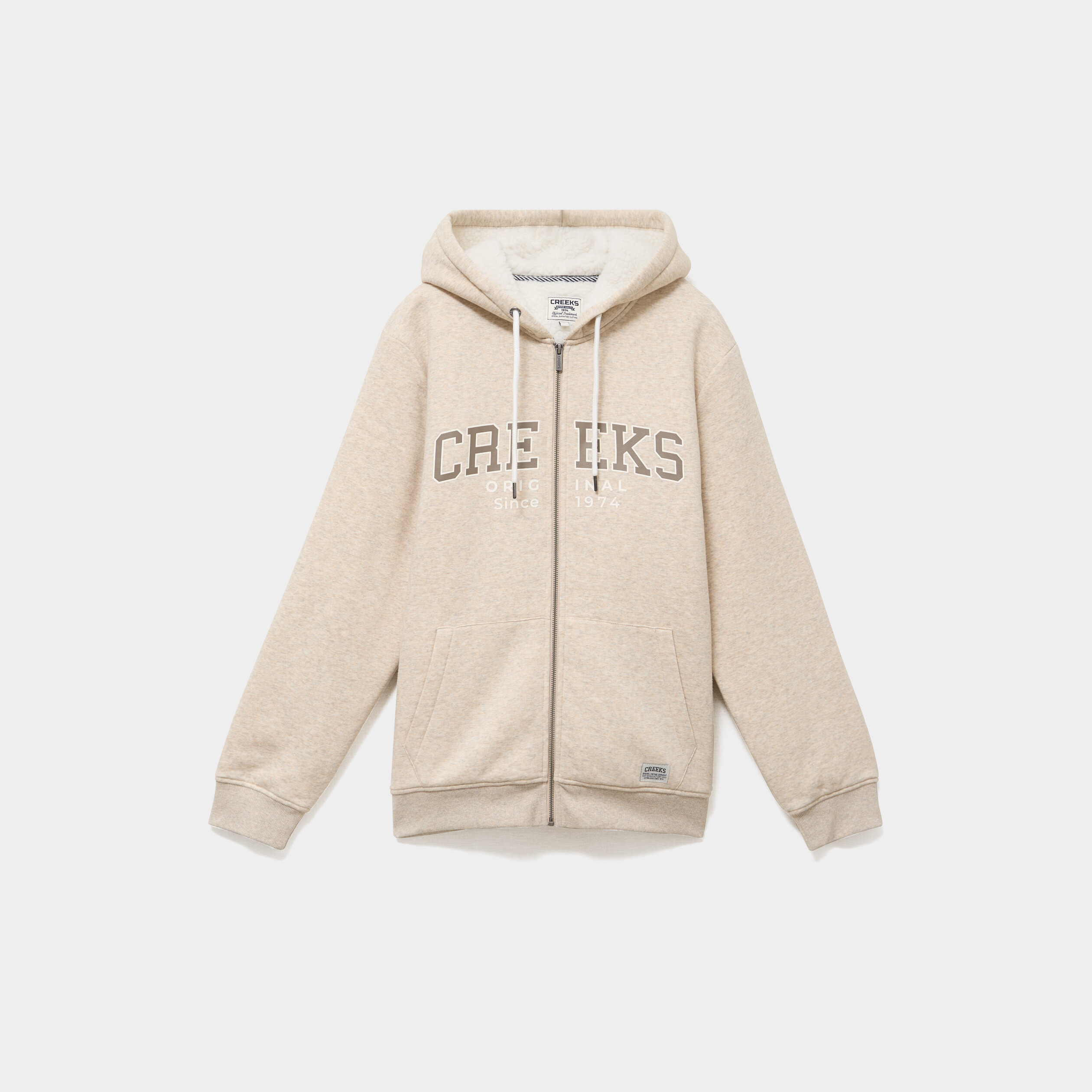 Sweat zipp&eacute; &agrave; capuche doubl&eacute; polaire beige homme