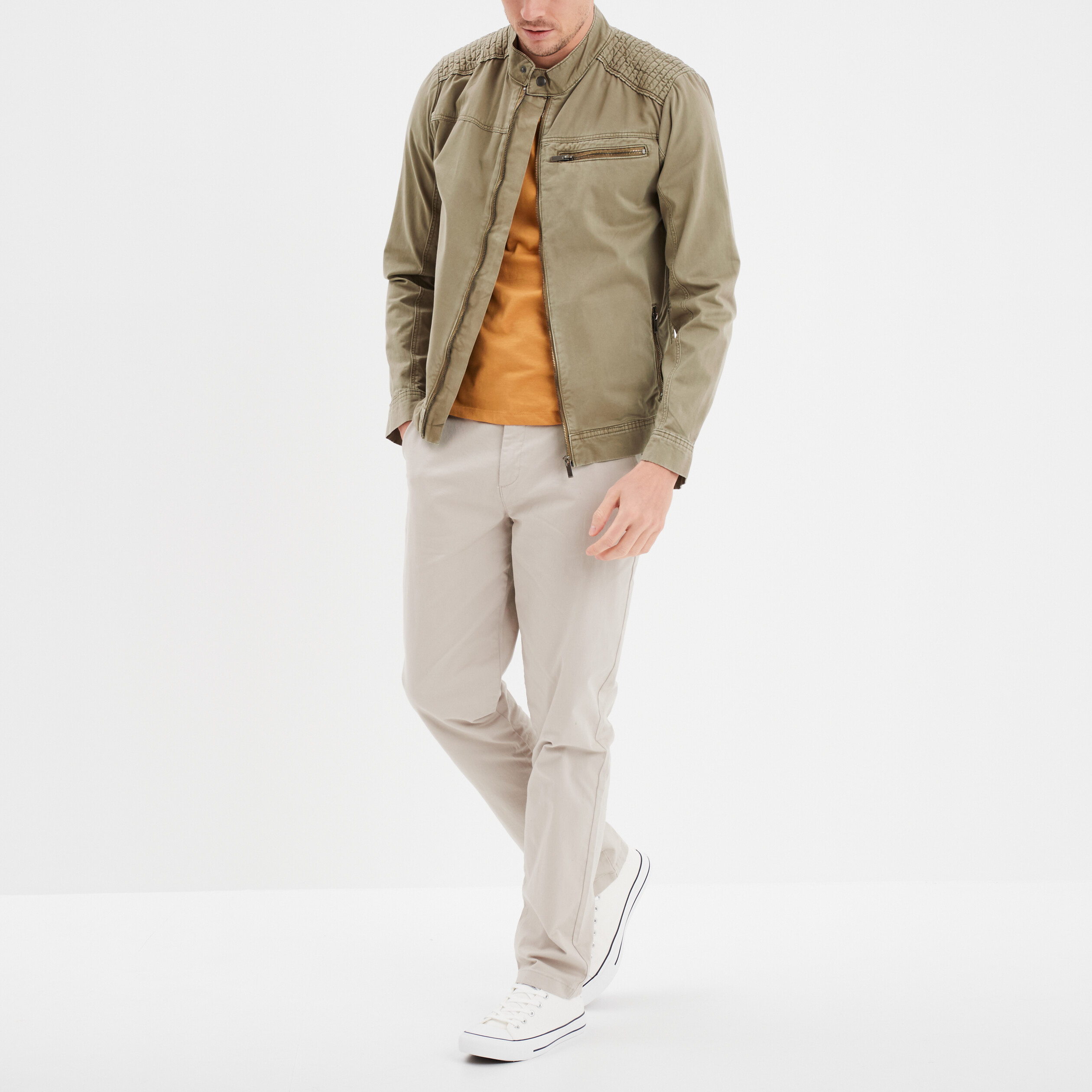 blouson esprit biker zippe liberto vert kaki homme Blouson esprit biker zippé Liberto vert kaki homme