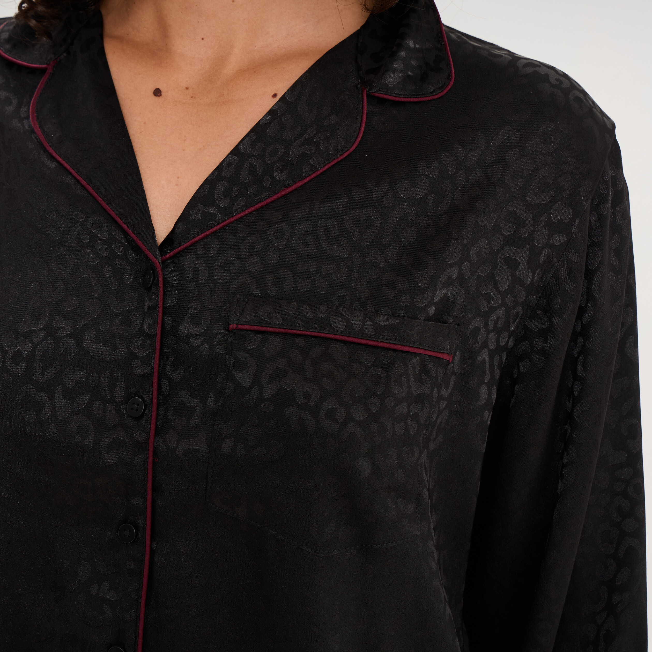 Ensemble pyjama satin chemise pantalon noir femme