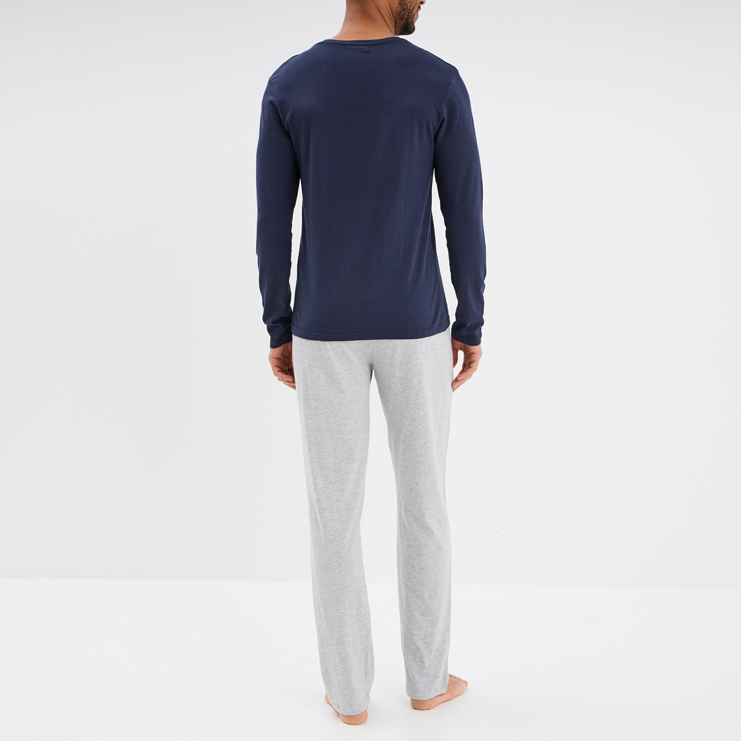 Ensemble pyjama pantalon 2 pi&egrave;ces coton bleu marine homme