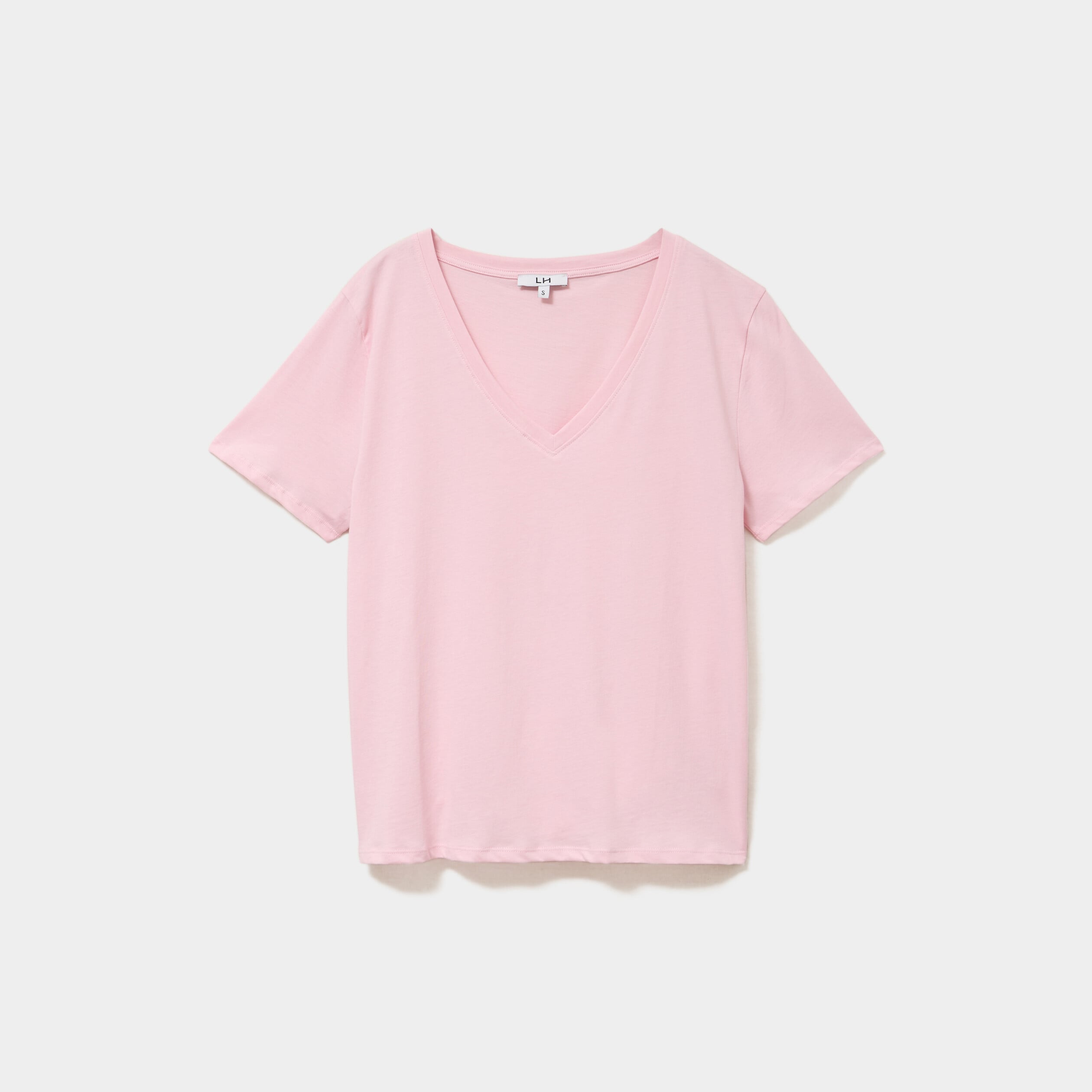 T-shirt manches courtes col en V coton rose clair femme