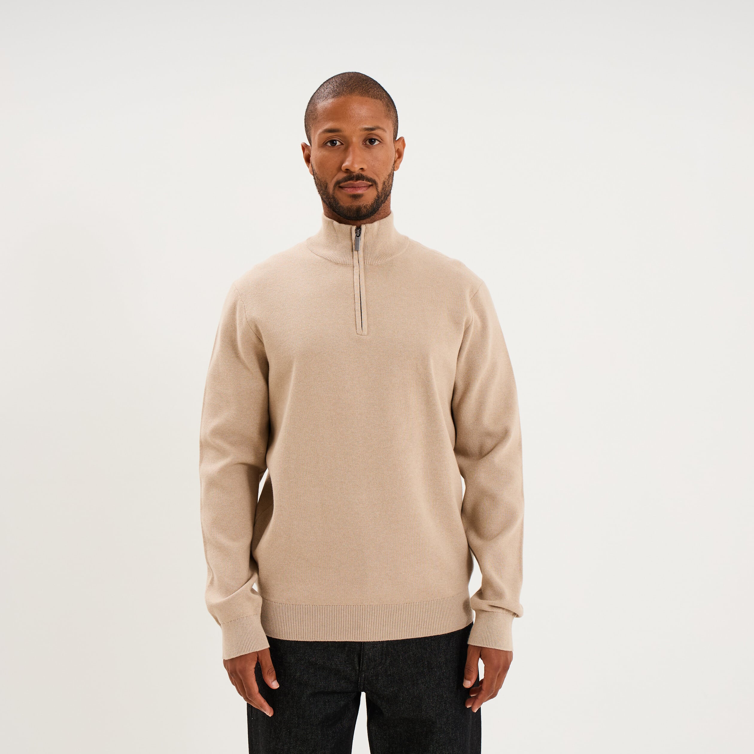 Pull camionneur manches longues beige homme