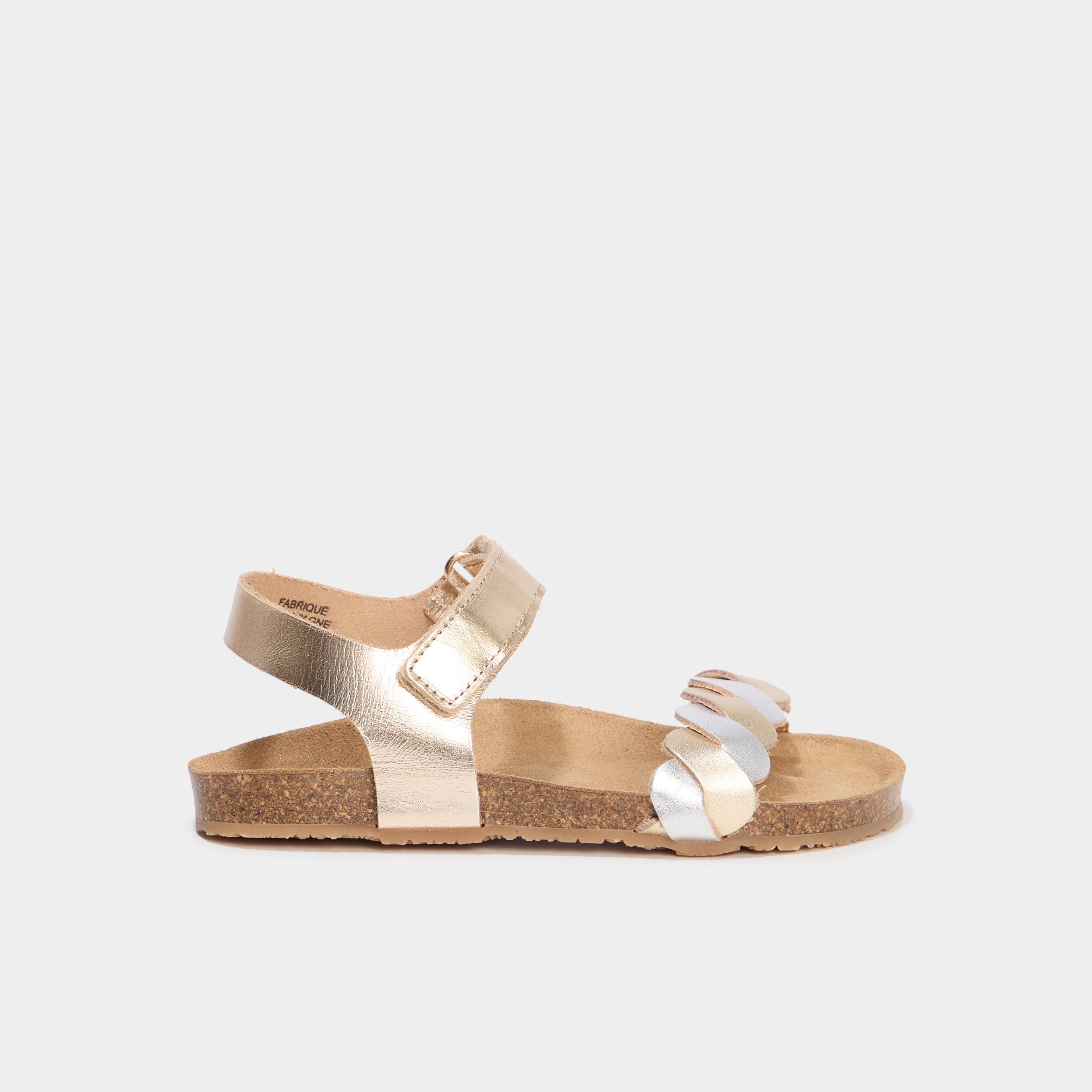 sandales brides tressees en cuir jaune or fille Sandales brides tressées en cuir jaune or fille
