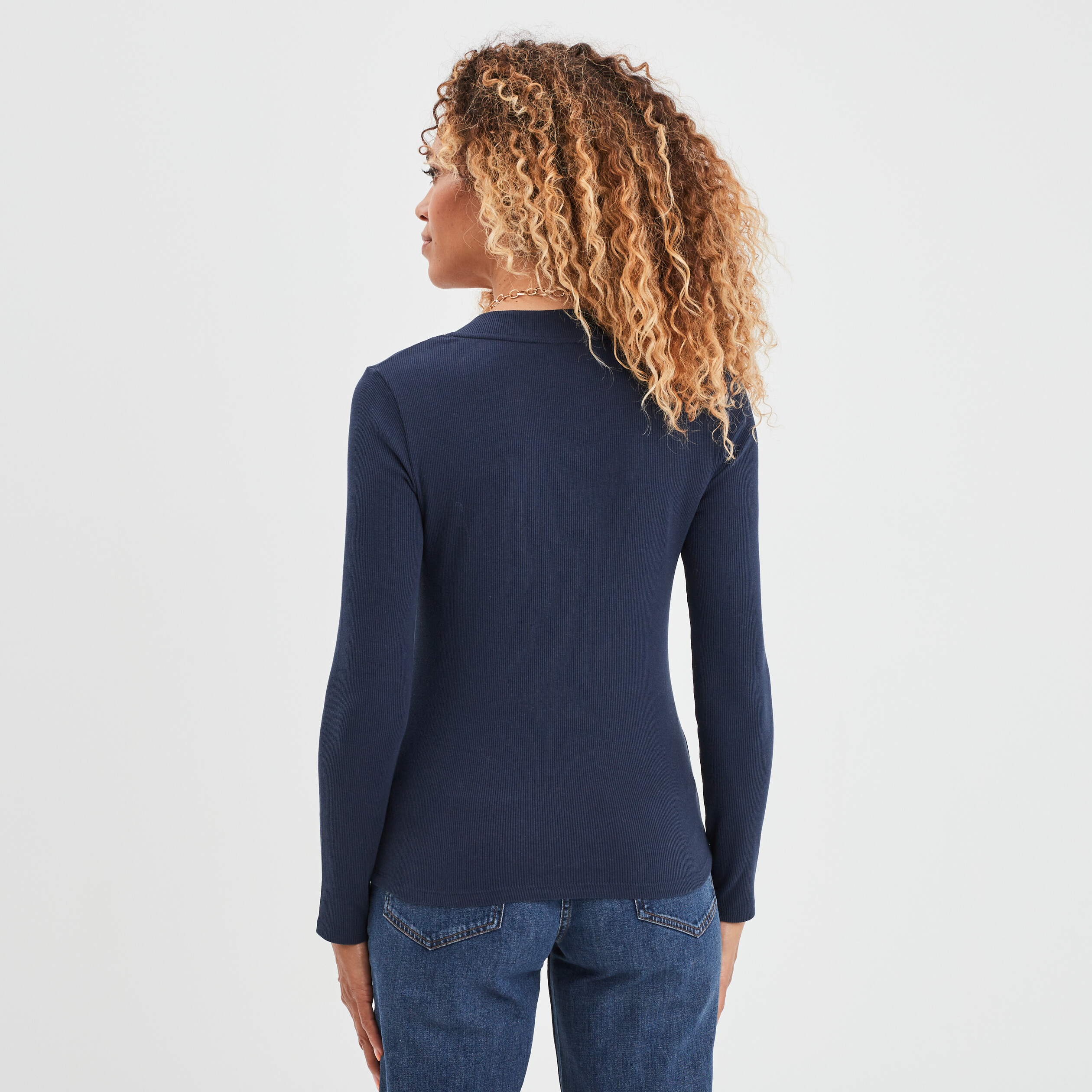 T shirt c tel col tunisien Creeks bleu marine femme