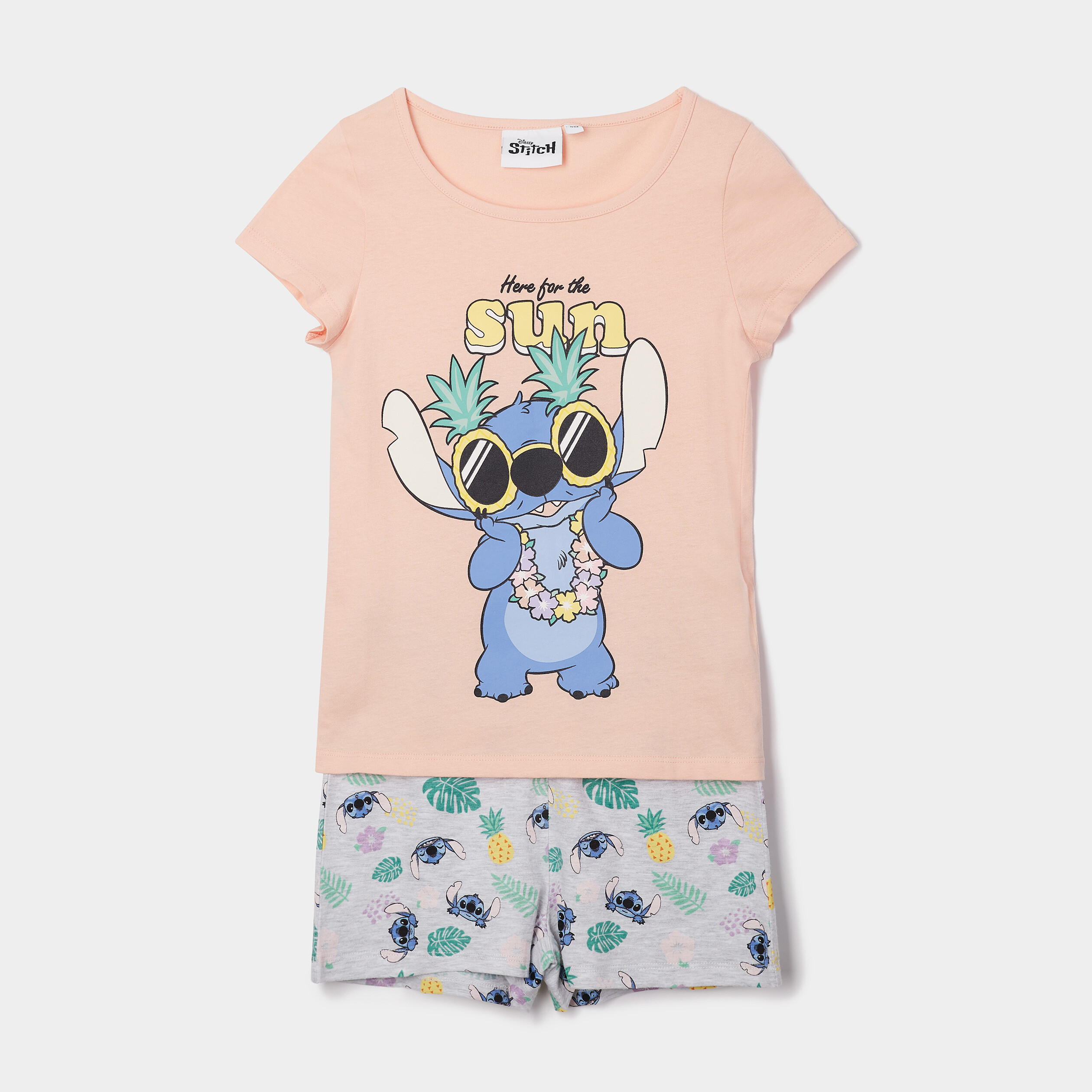 Ensemble pyjama 2 pièces Lilo et Stitch orange fluo fille