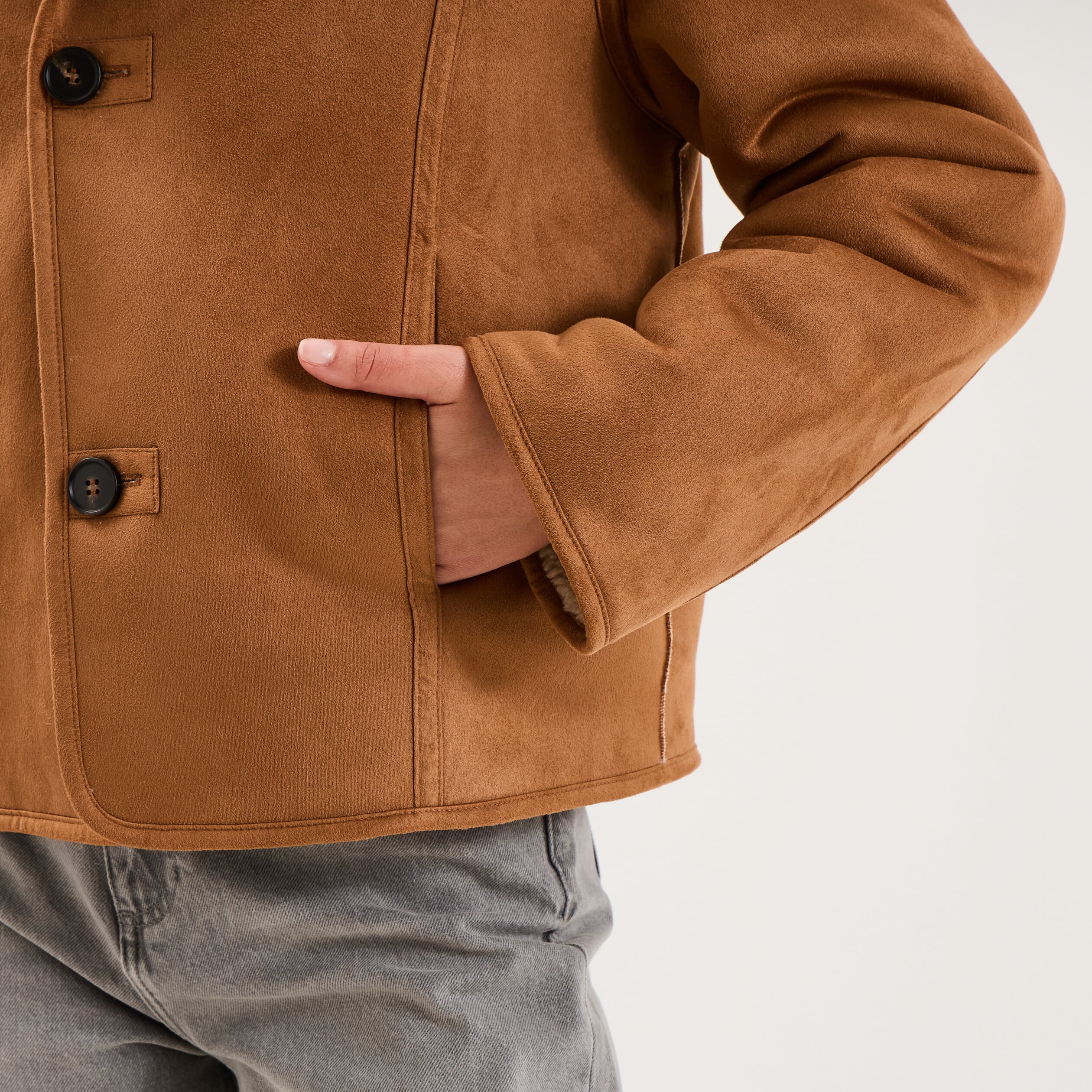 Veste su&eacute;dine r&eacute;versible polaire camel femme