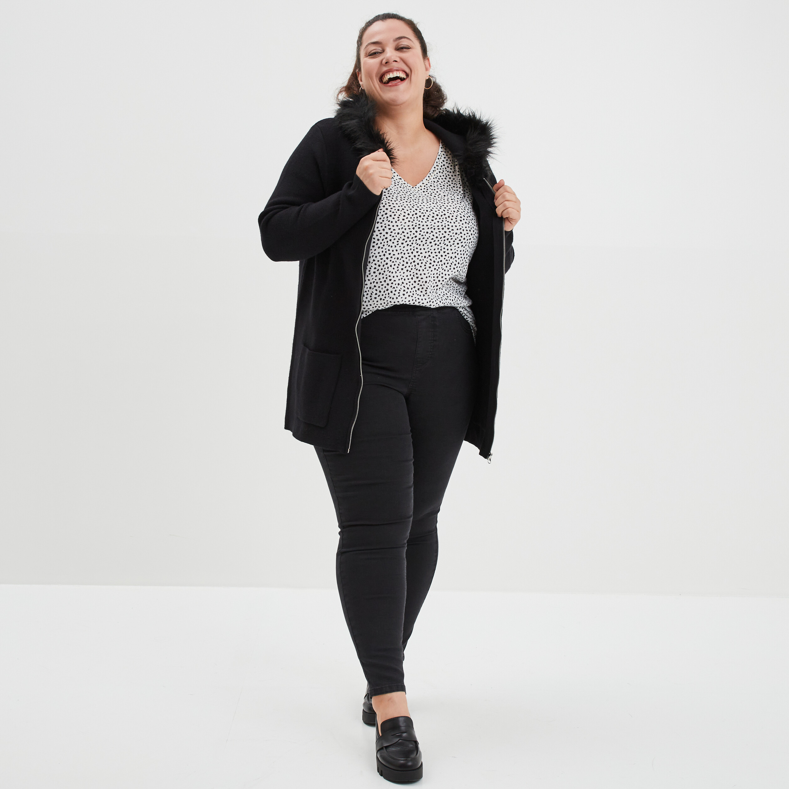 Gilet long noir on sale a capuche femme