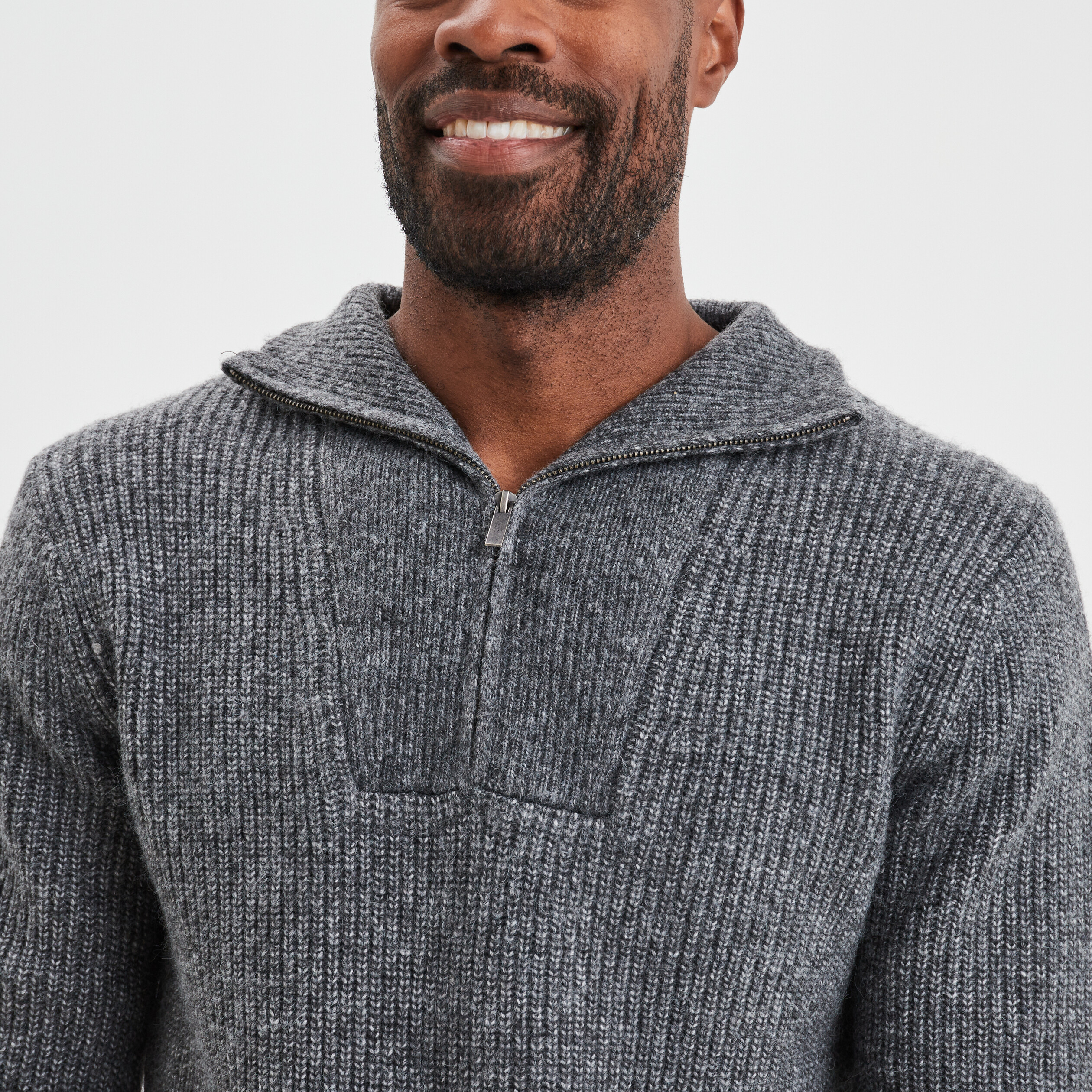 pull avec col camionneur cotele gris fonce homme Pull avec col camionneur côtelé gris foncé homme