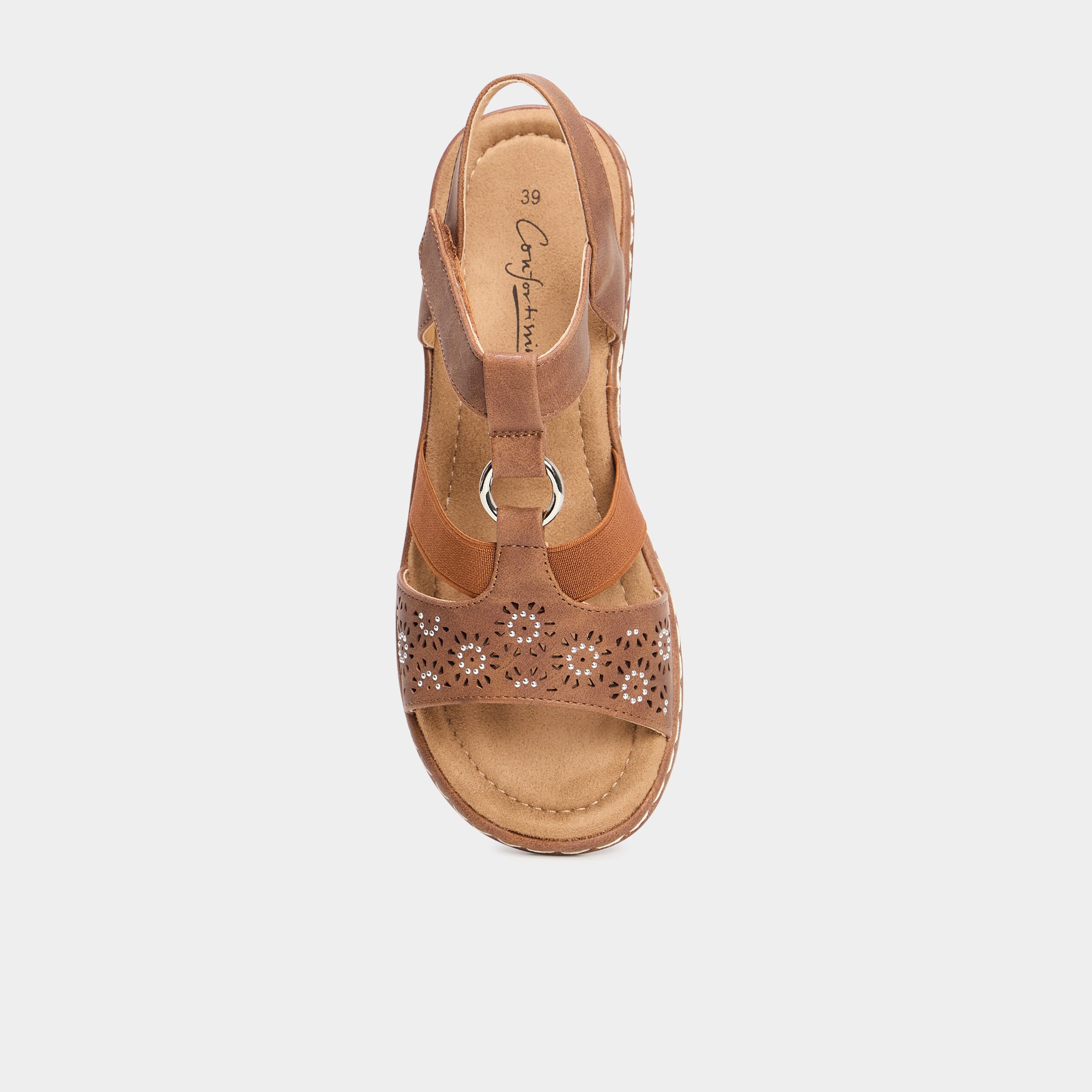 Sandales talons compens&eacute;s marron clair femme