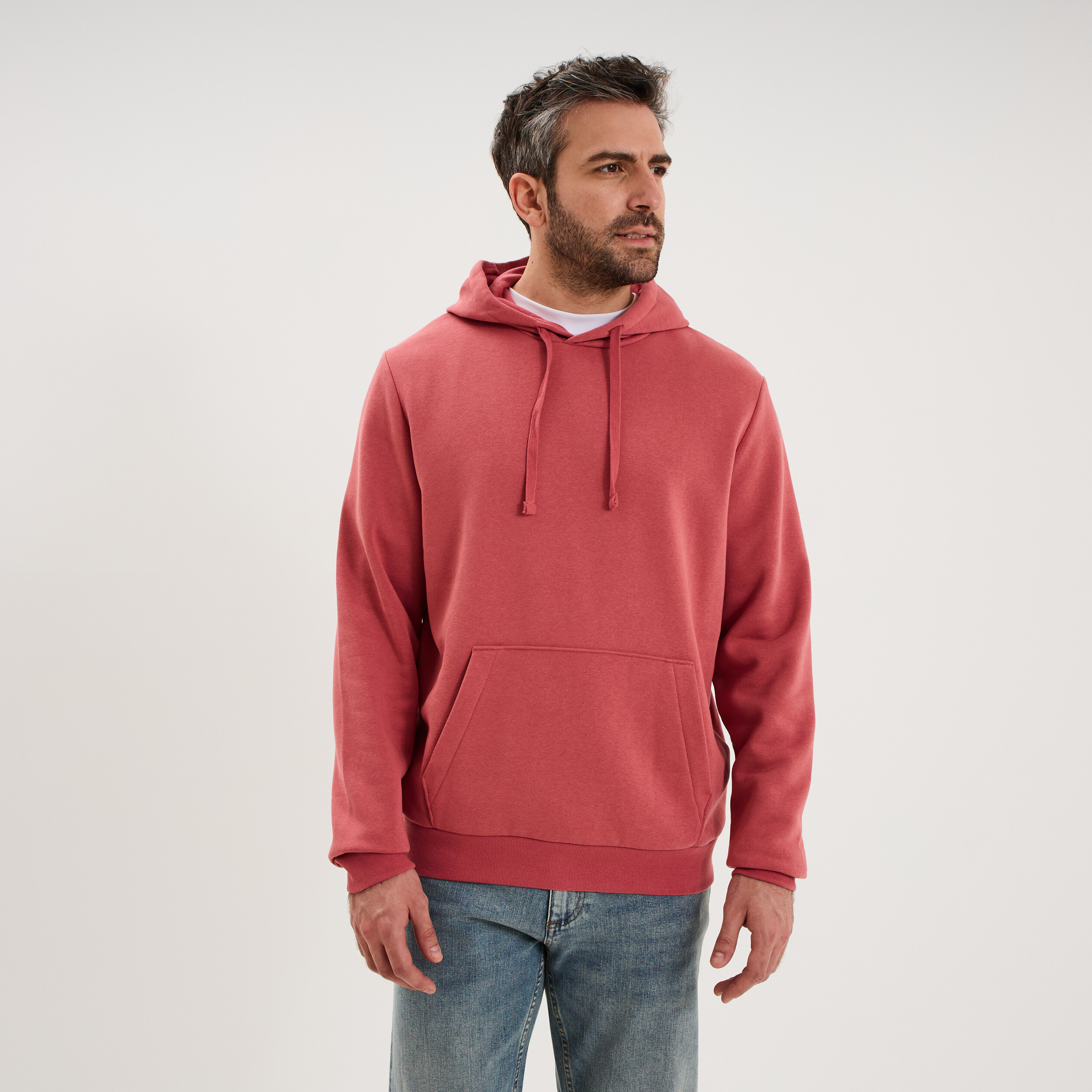 Sweat molleton &agrave; capuche hoodie vieux rose homme