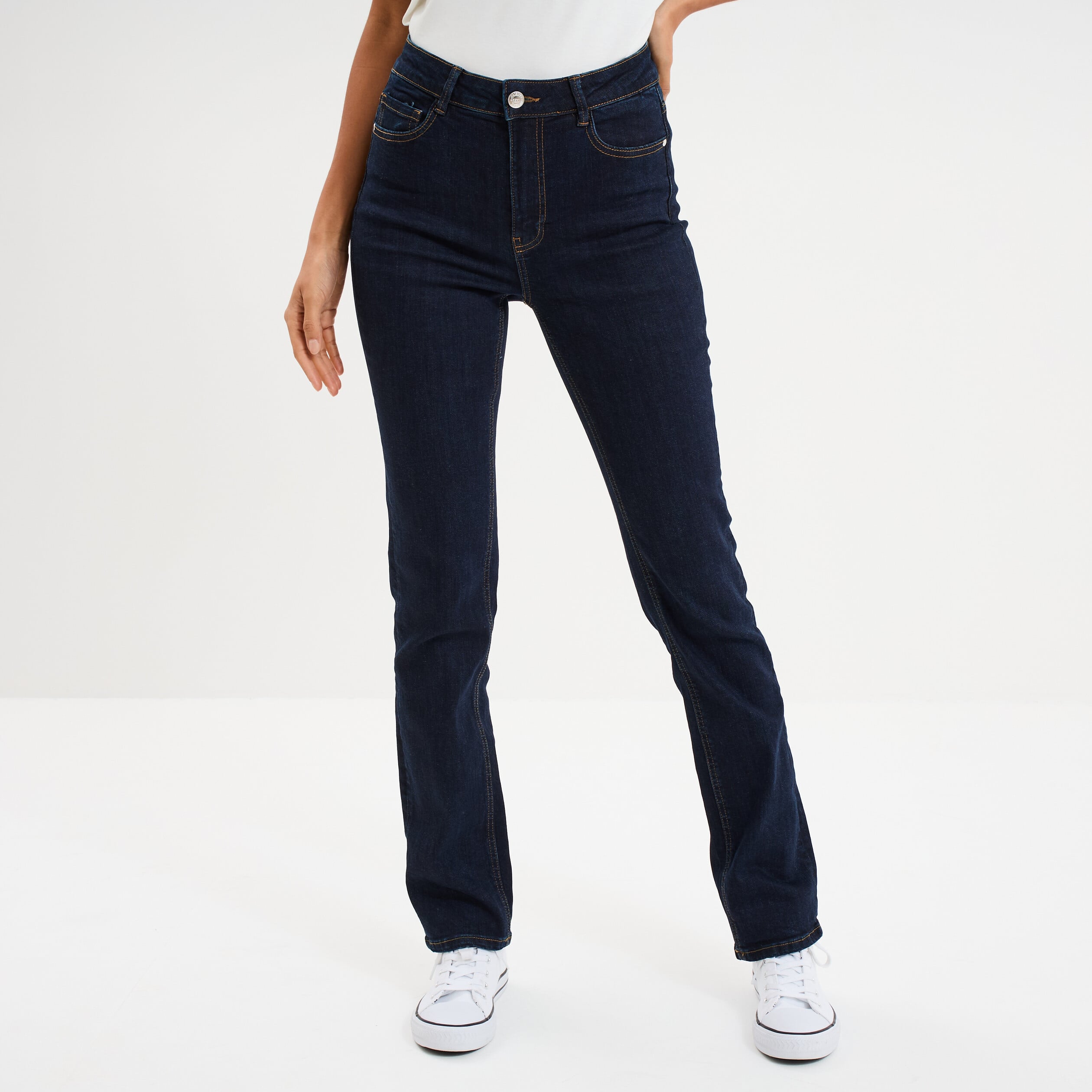 Jeans regular 5 poches coton denim brut femme