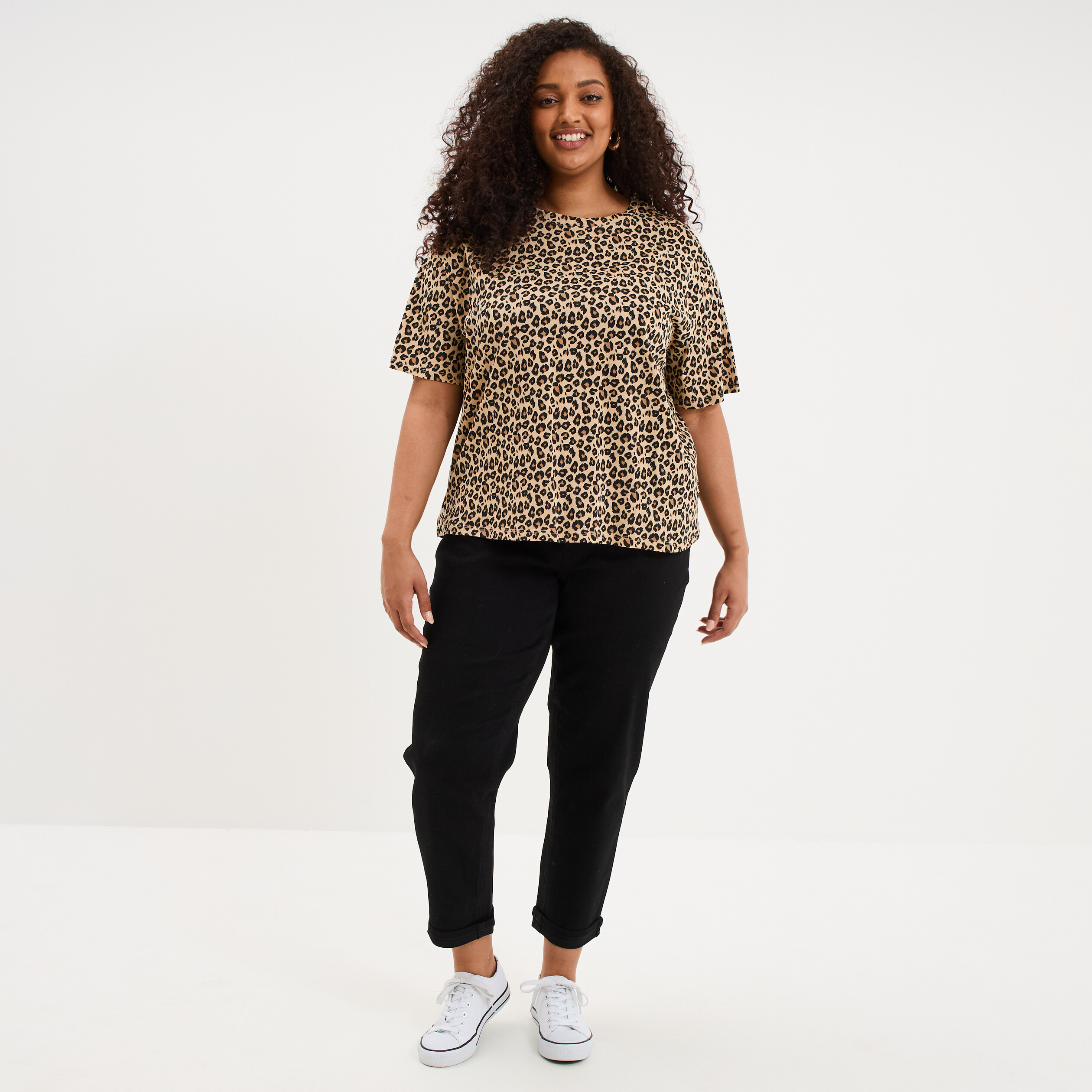 T-shirt col rond manches courtes coton sable femme grande taille