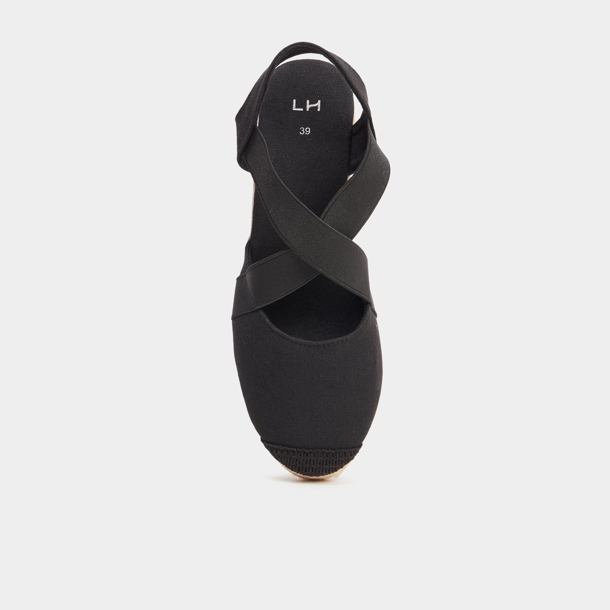 Sandales espadrilles compens&eacute;es noir femme